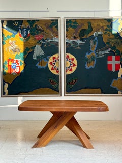 Table à manger : « T35 C » de Pierre Chapo, vers 1970, en orme massif