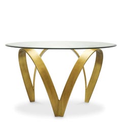 Dining Table, Vintage Brass Finish, Clear Bevelled Glass.