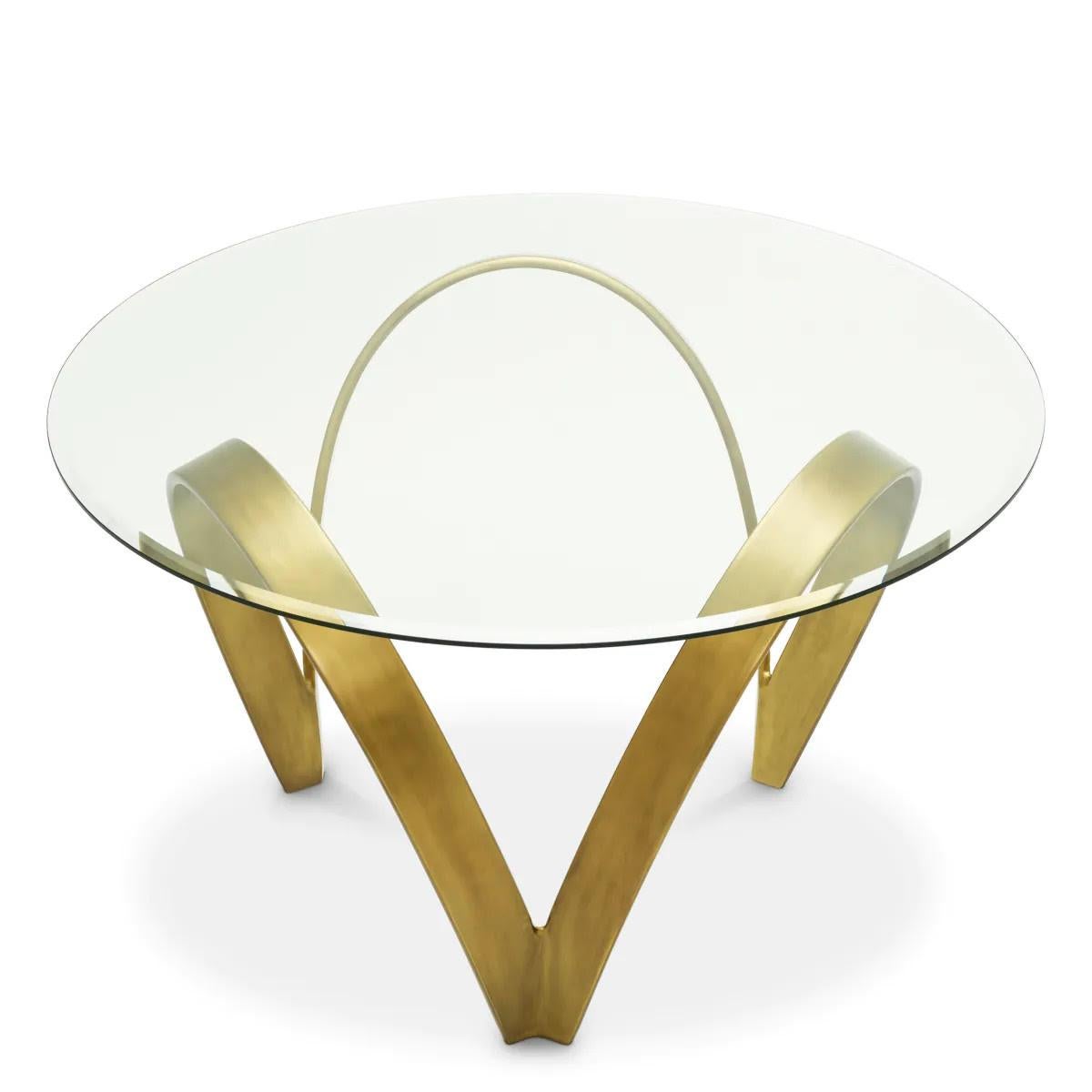 Esstisch, Vintage-Messing-Finish, klares, abgeschrägtes Glas. (Moderne) im Angebot