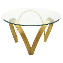 Dining Table, Vintage Brass Finish, Clear Bevelled Glass.