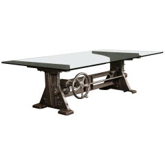 Dining Table Vintage Industrial Cast Iron Glass Adjustable Conference Desk Base