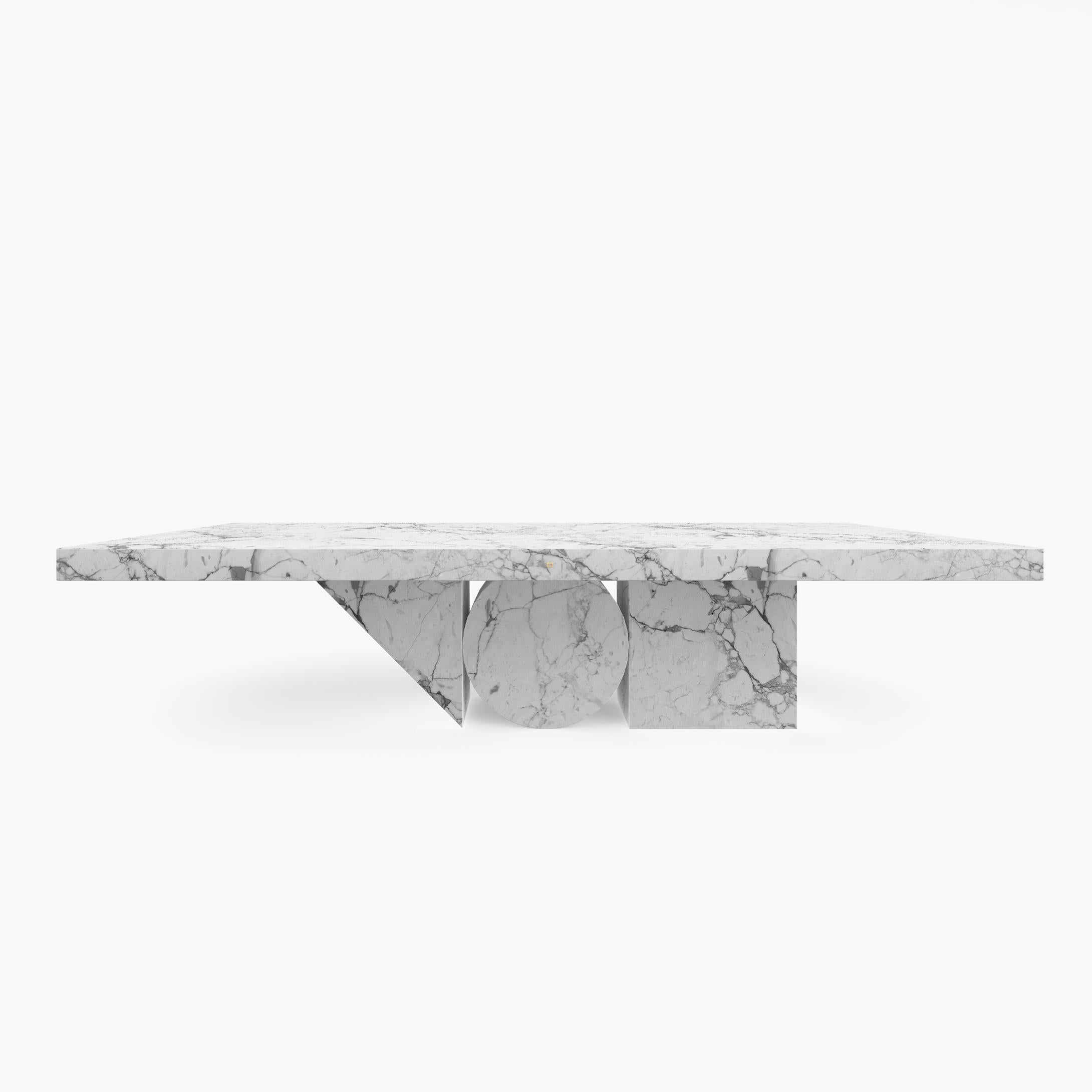 Dining-Table White Marble 300x140x76cm Triangle, Circle, Square Leg, Handcrafted For Sale 2