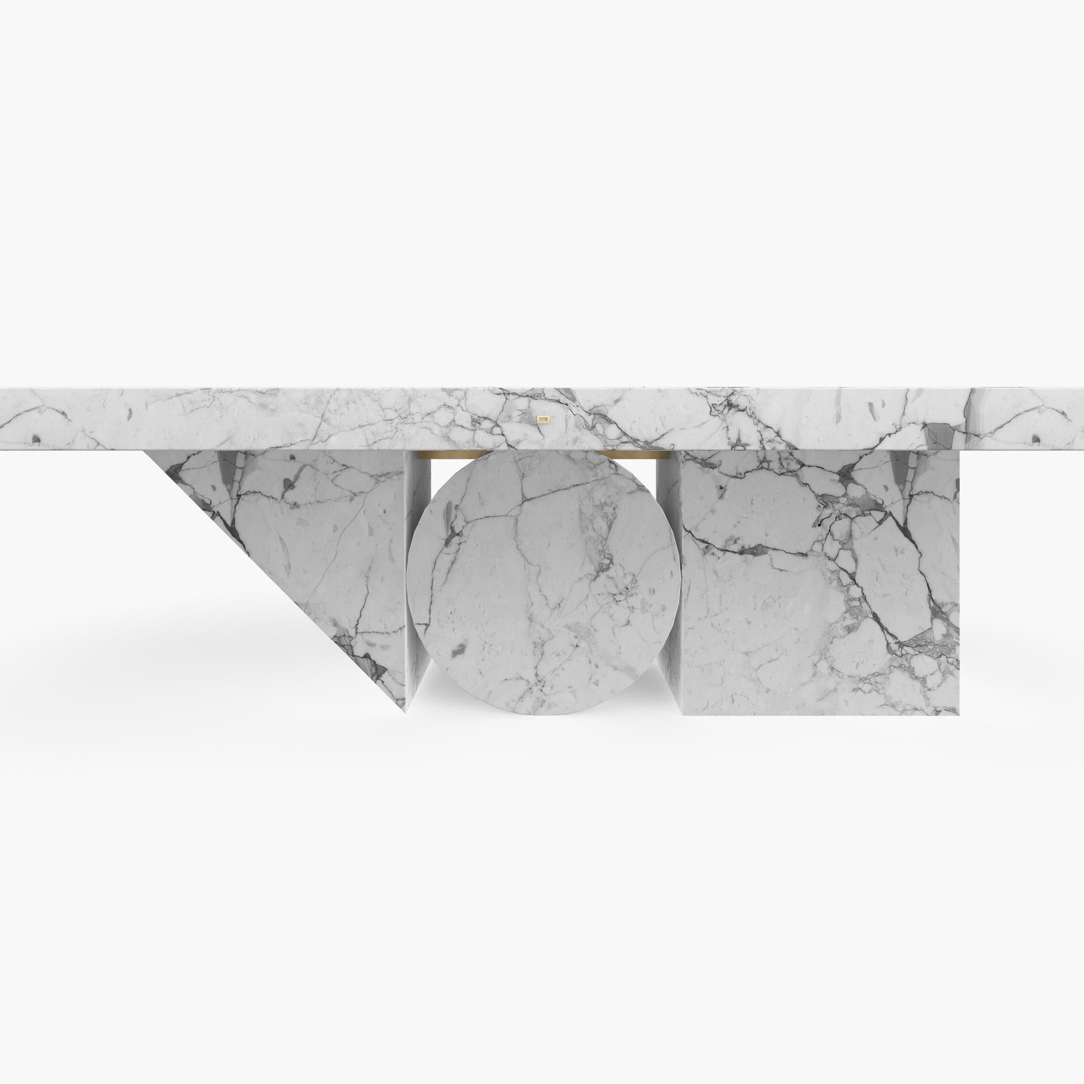 Dining-Table White Marble 300x140x76cm Triangle, Circle, Square Leg, Handcrafted For Sale 1