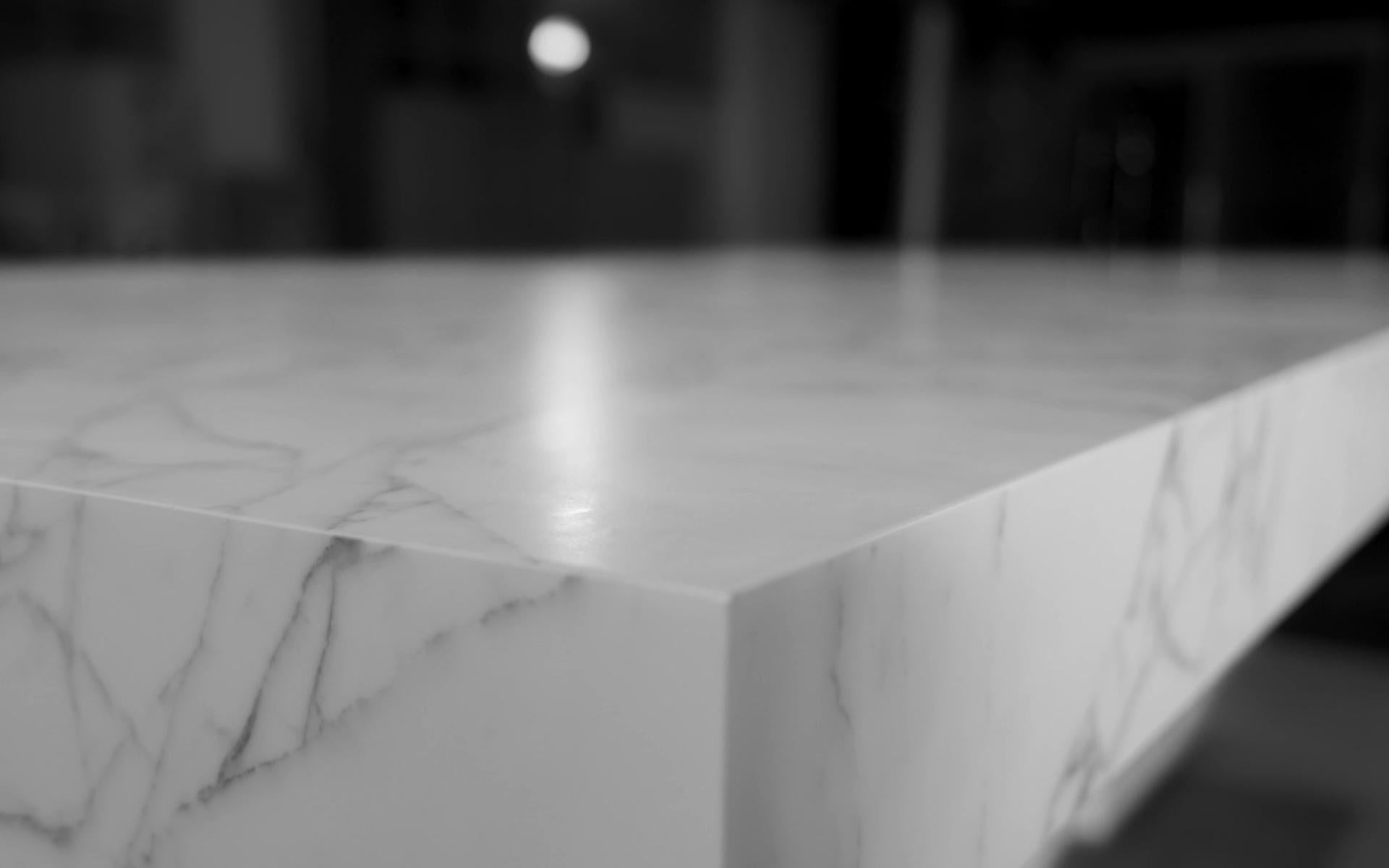 Dining-Table White Marble 300x140x76cm Triangle, Circle, Square Leg, Handcrafted For Sale 7