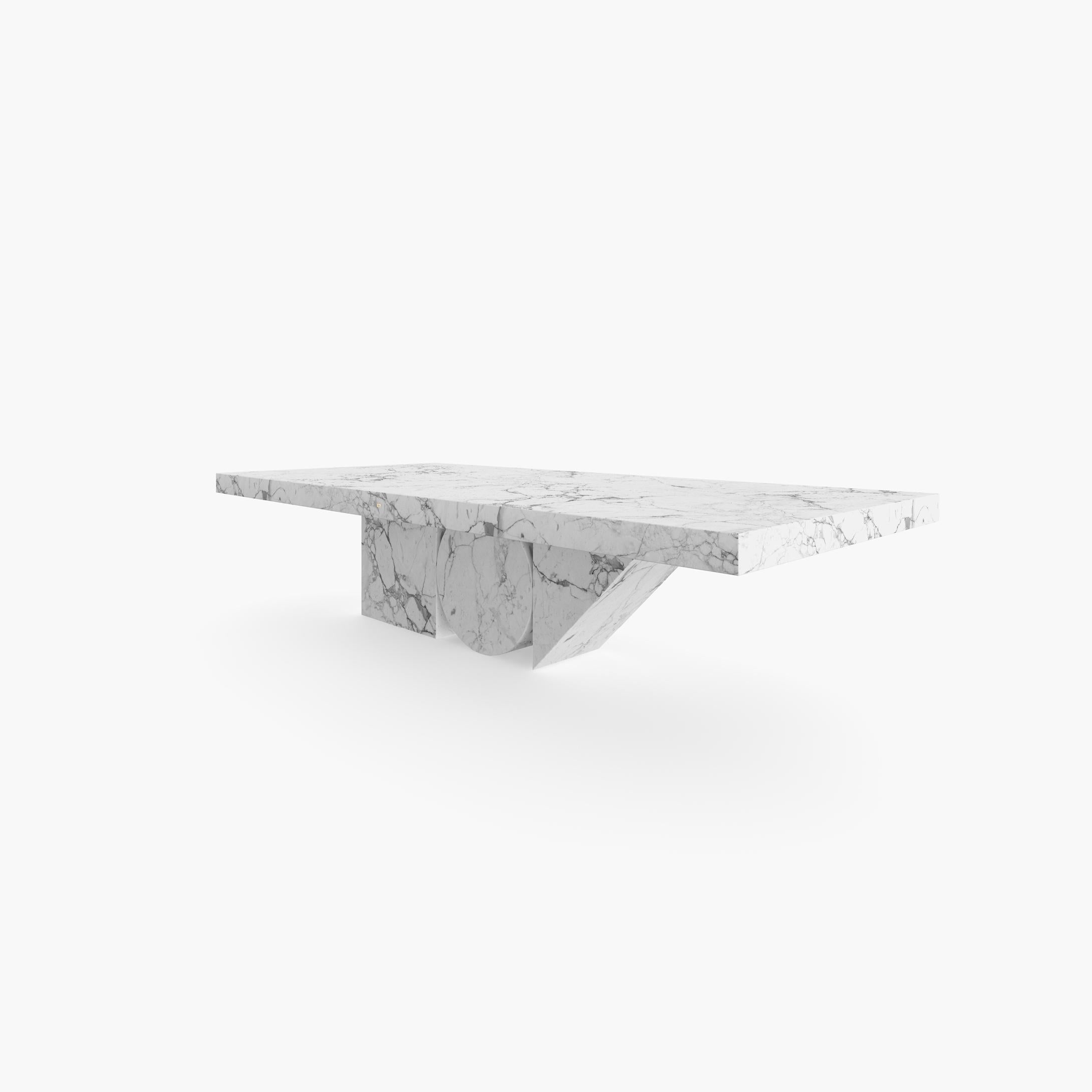 European Dining-Table White Marble 300x140x76cm Triangle, Circle, Square Leg, Handcrafted For Sale