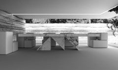 Dining-Table White Marble 300x140x76cm Triangular Middle-Leg, Handcrafted, pc1/1