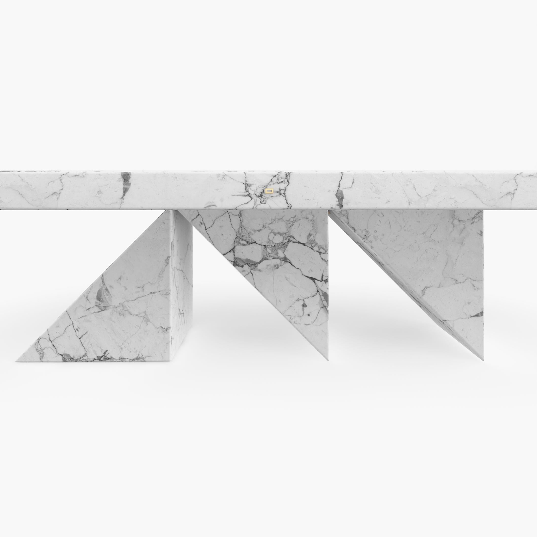 Bauhaus Dining-Table White Marble 300x140x76cm Triangular Middle-Leg, Handcrafted, pc1/1 For Sale