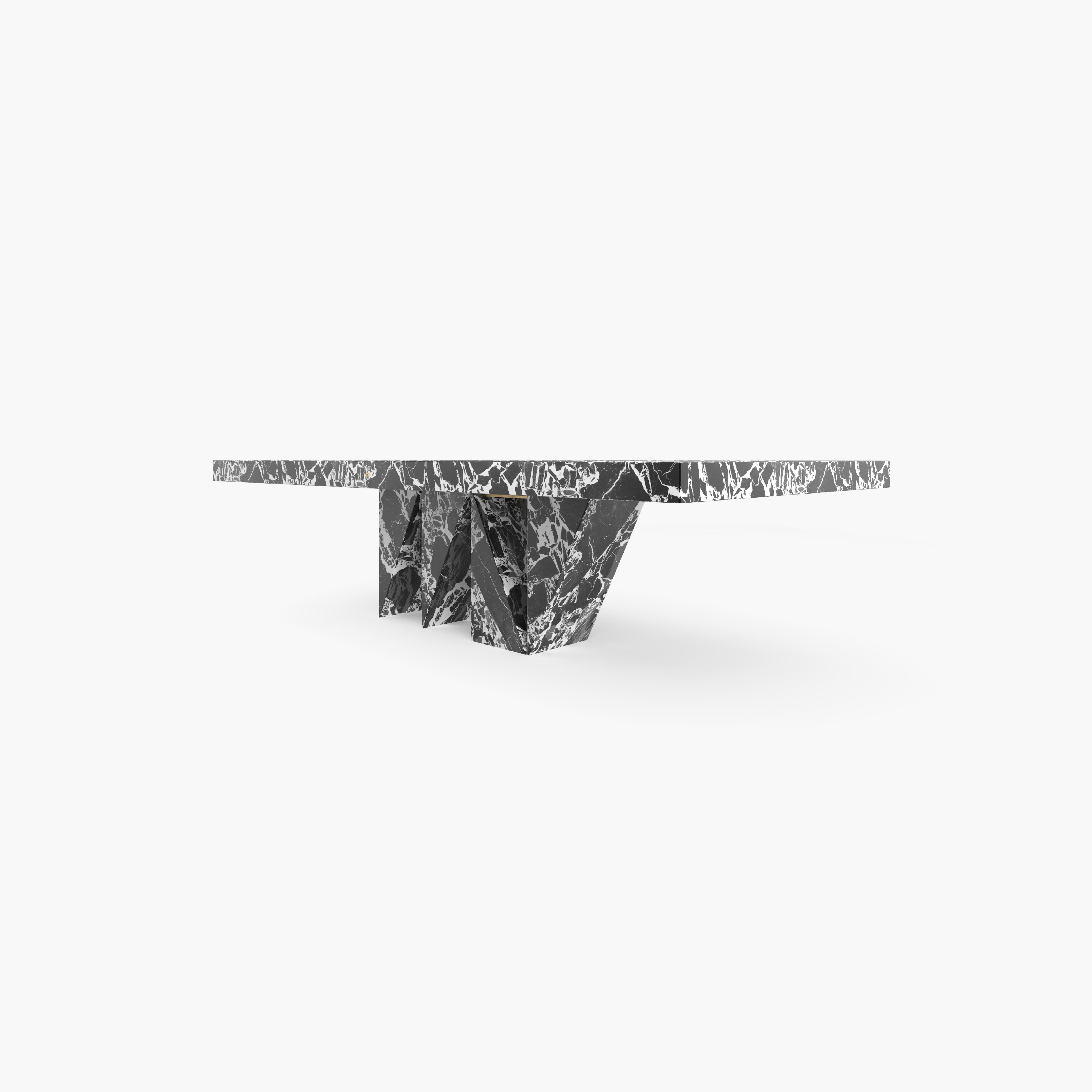 Table de salle à manger en marbre noir 260x142x71cm pied milieu triangulaire, Handcraft, pc1/1 Neuf - En vente à Bochum, DE