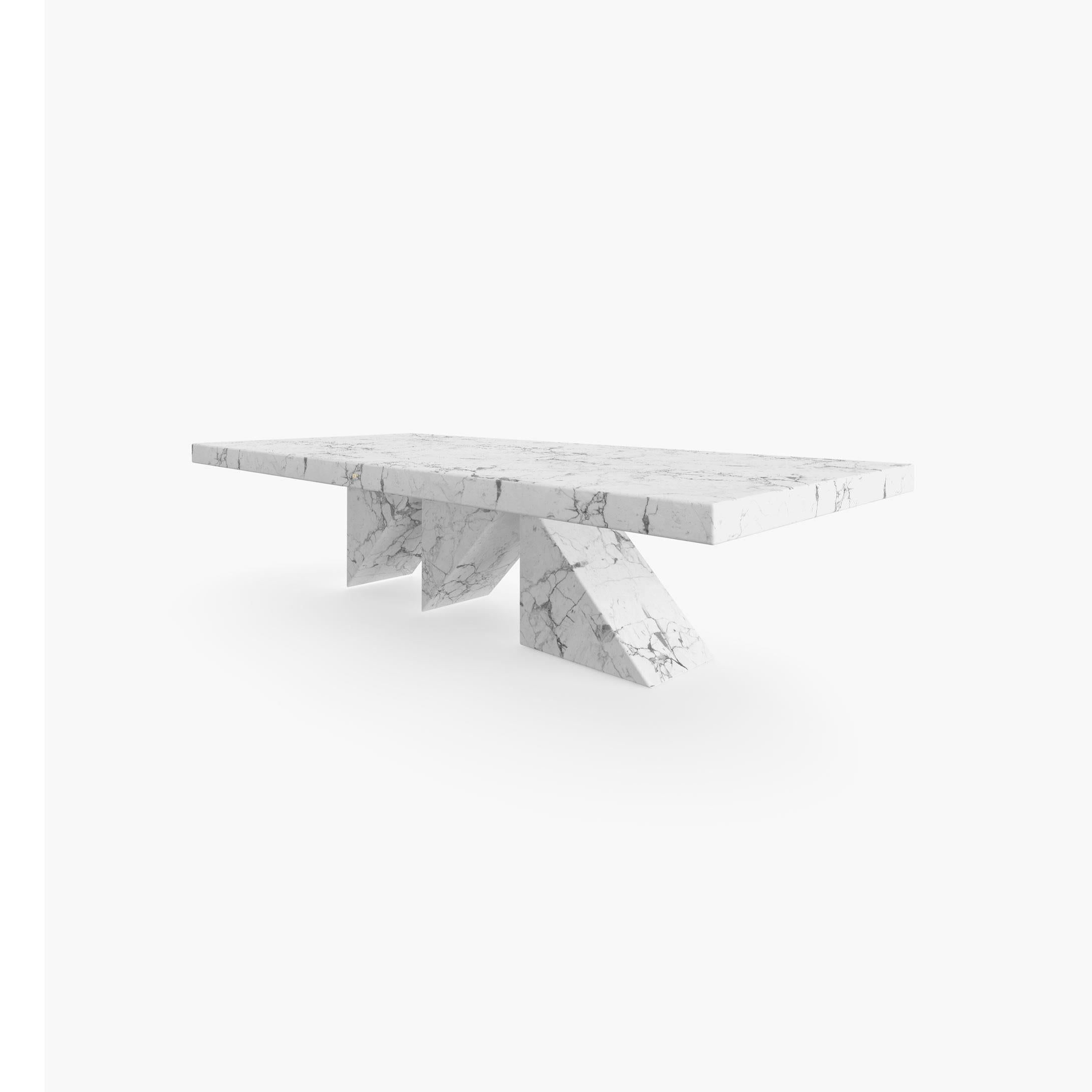 Dining-Table White Marble 300x140x76cm Triangular Middle-Leg, Handcrafted, pc1/1 In New Condition For Sale In Bochum, DE