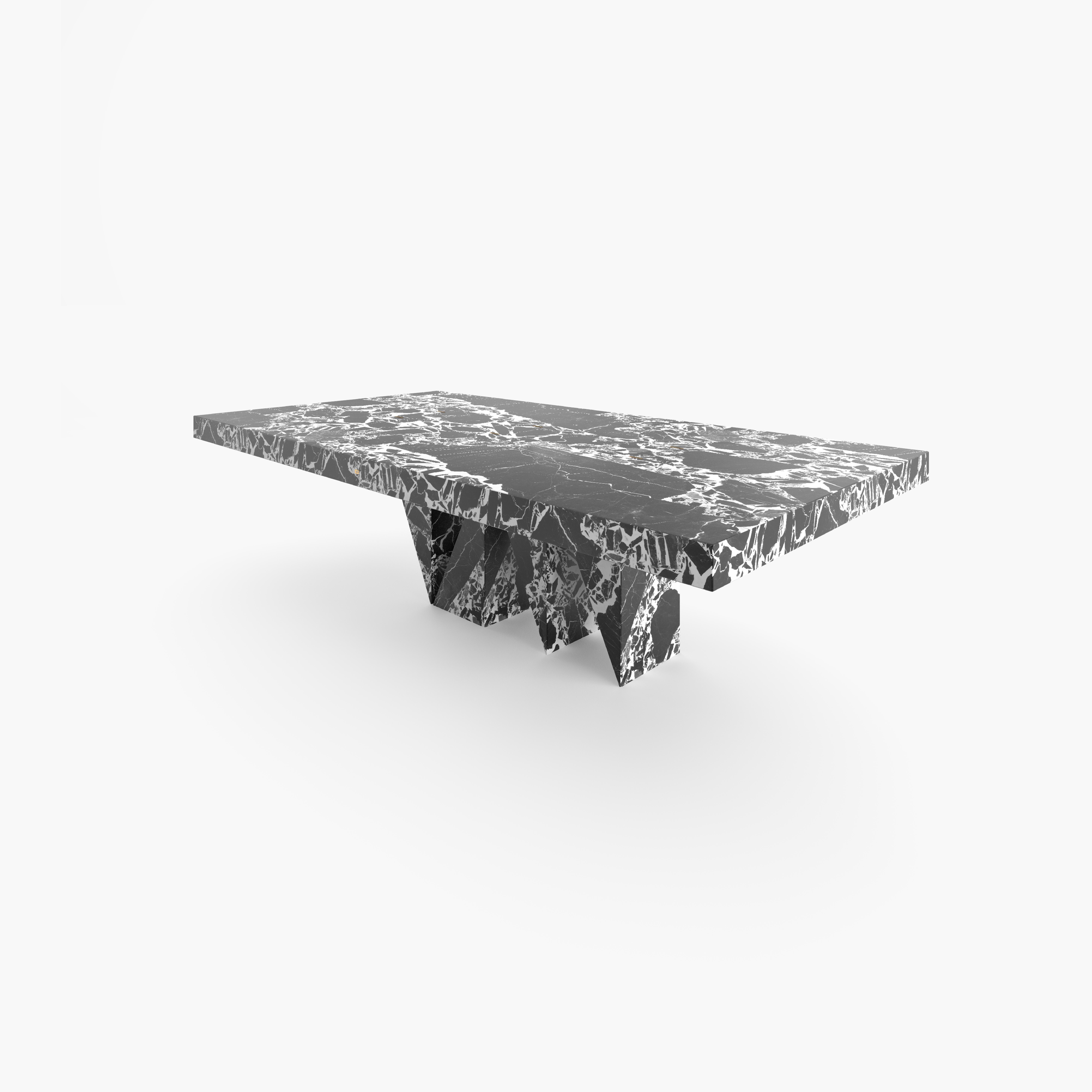 Marbre Table de salle à manger en marbre noir 260x142x71cm pied milieu triangulaire, Handcraft, pc1/1 en vente