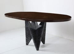 Dining Table with 1980s Italian Black Marble Base and Custom Walnut Oval Top