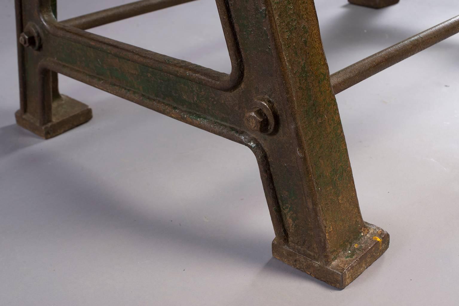 Dining Table with Industrial Iron Base, Original Paint and New Glass Top​ 4