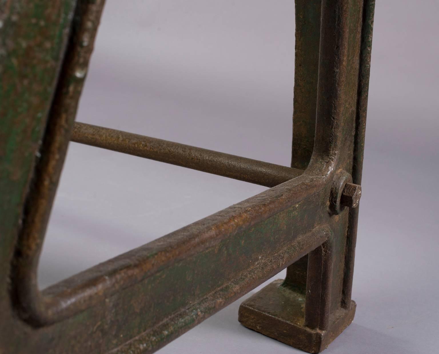 Dining Table with Industrial Iron Base, Original Paint and New Glass Top​ 6