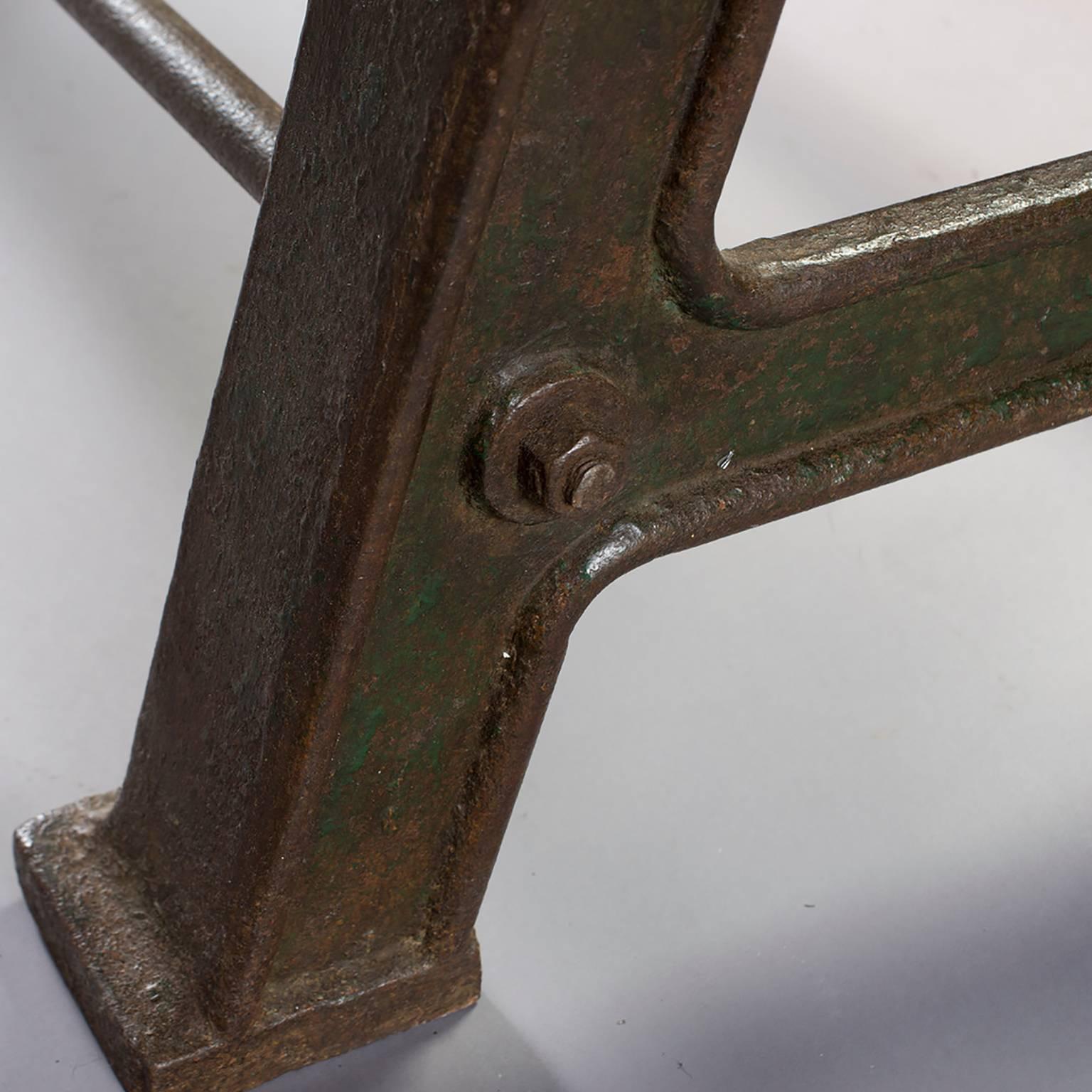 Dining Table with Industrial Iron Base, Original Paint and New Glass Top​ 1
