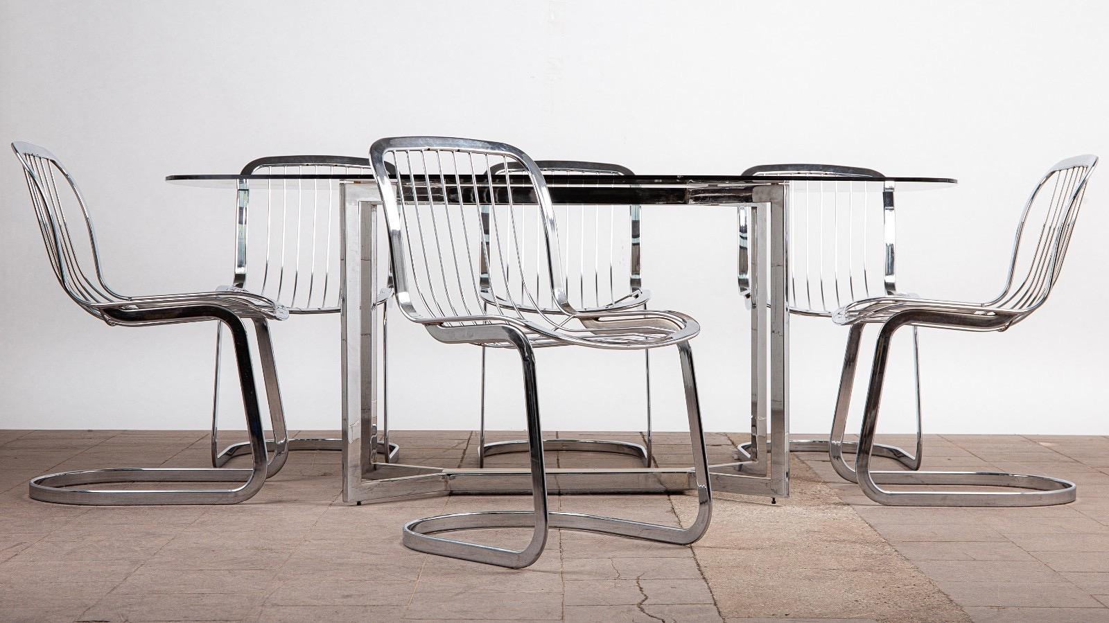 Italian Dining Table with 6 Chairs by Gastone Rinaldi, Italy, 1970s For Sale