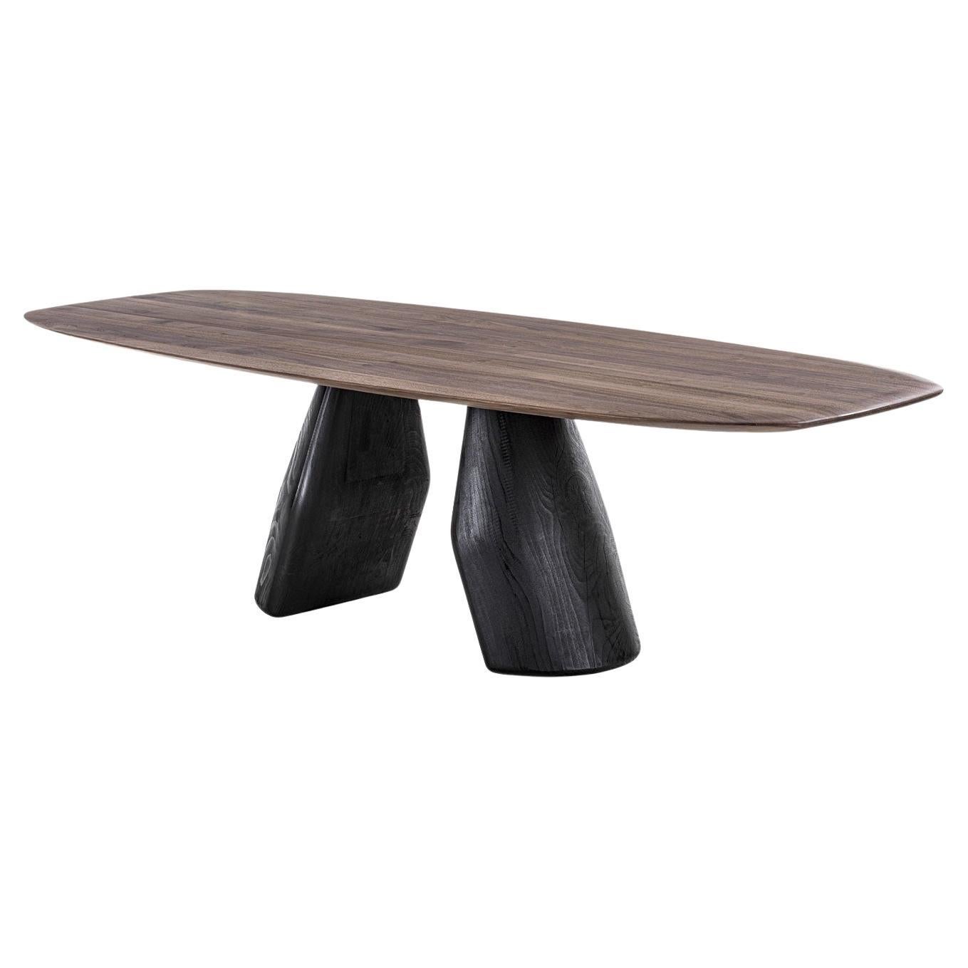 Dining Table with a Solid Wood Top and Two Volcanic Cedar Wood Bases