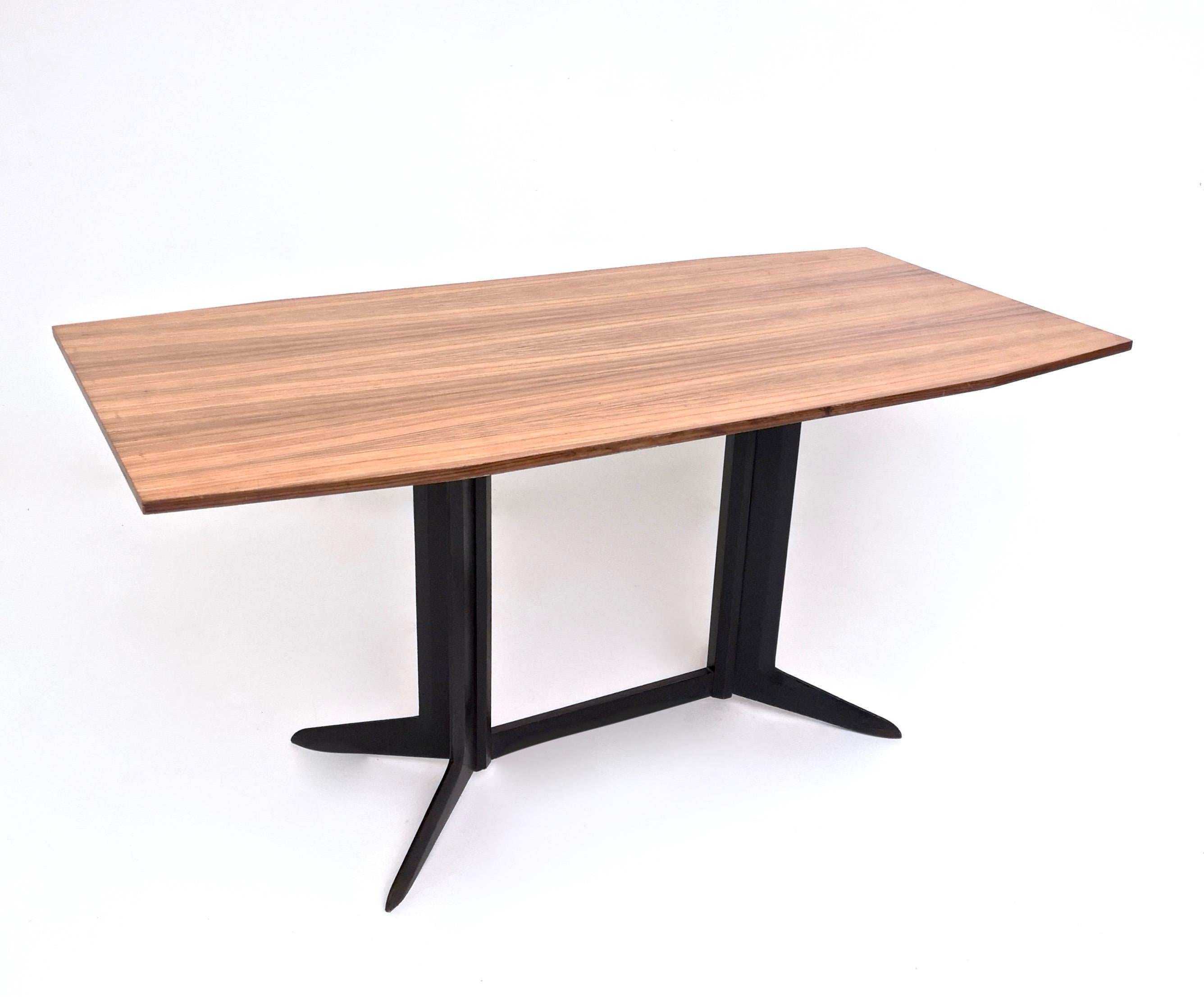 Mid-Century Modern Vintage Dining Table with a Zebra Wood Top and an Ebonized Wood Frame, Italy For Sale