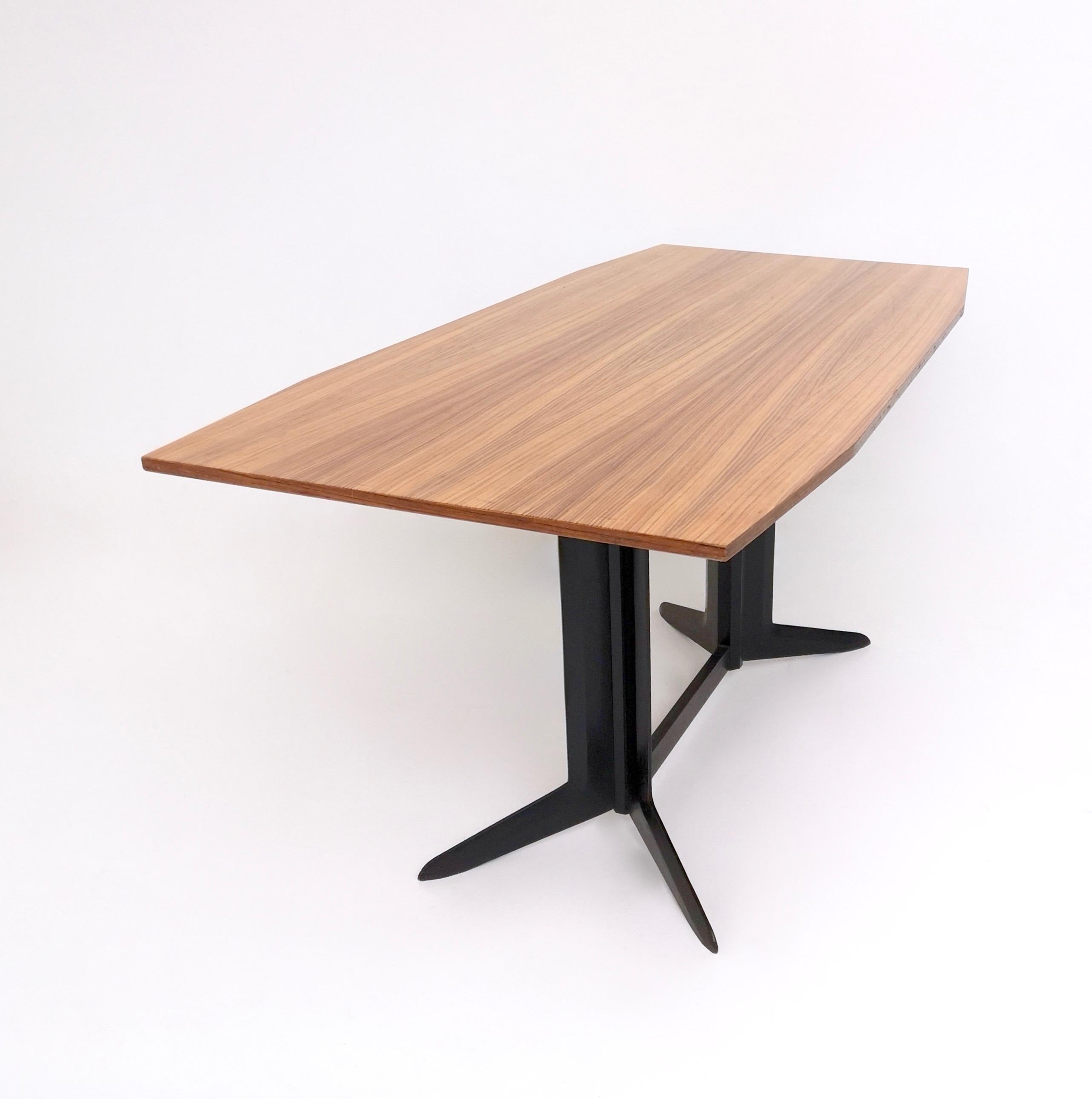 Italian Vintage Dining Table with a Zebra Wood Top and an Ebonized Wood Frame, Italy For Sale