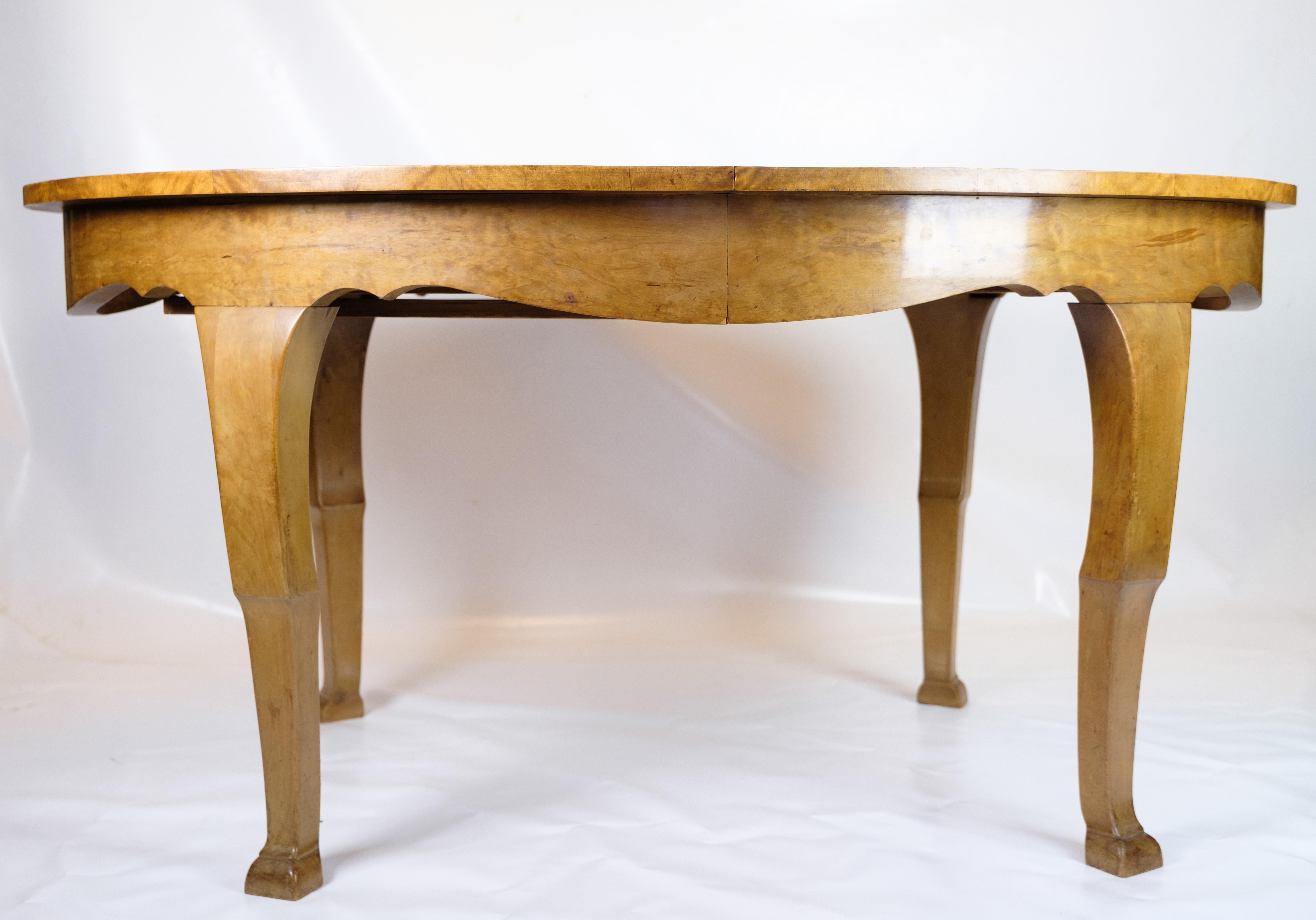 Rococo Dining table with additional plates made of birch wood from around the 1920s For Sale