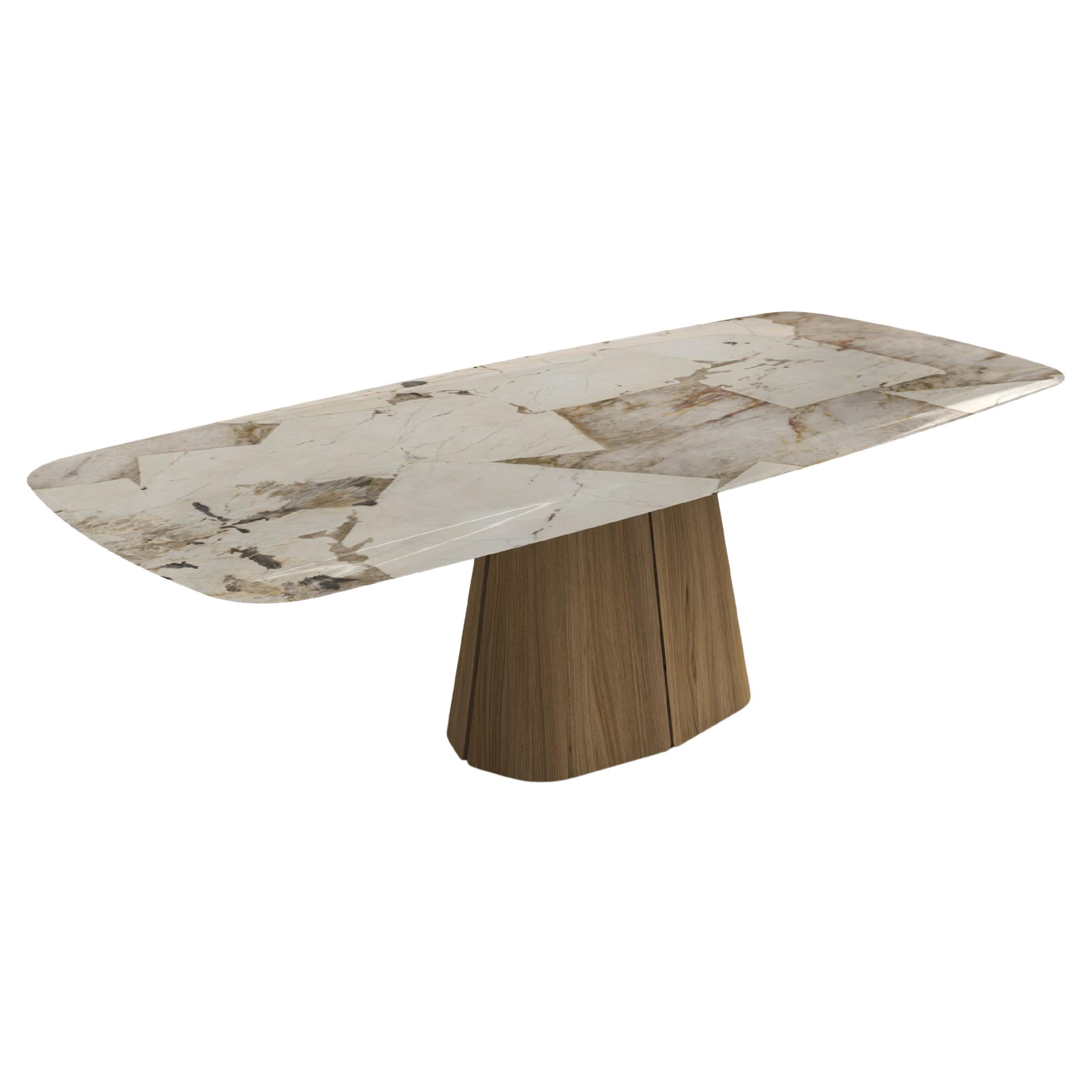 Dining Table With Beveled Top in 12mm Tempered Art Glass/Oak Base