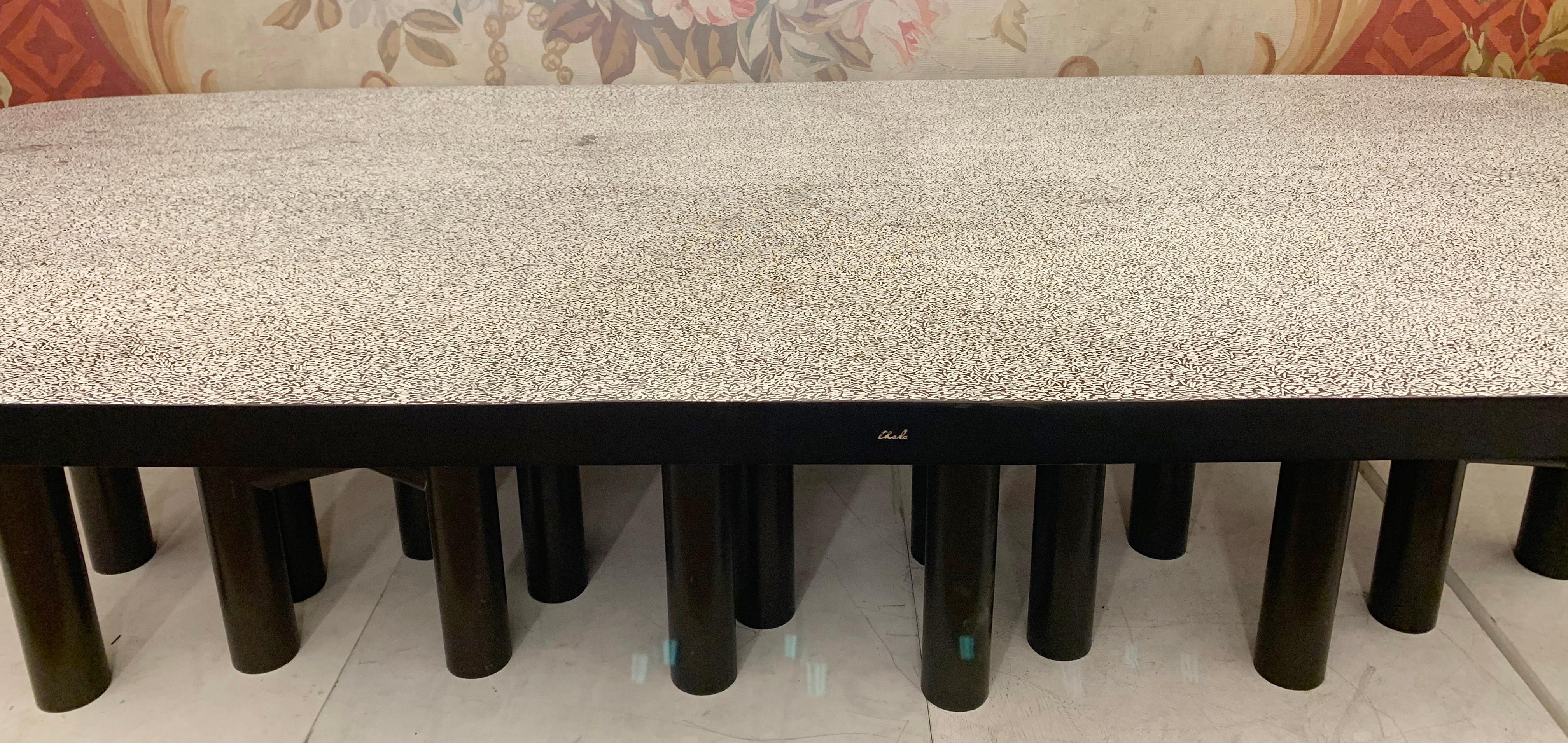 Belgian Dining Table with Bone Buttons and Resin by Ado Chale, Belgium, 1970s