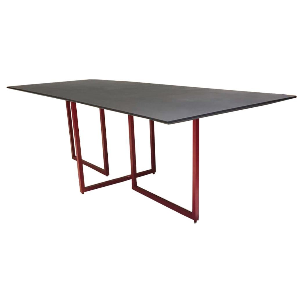 Dining Table with Cement Finished Top and Red Tubular Steel Frame by Driade