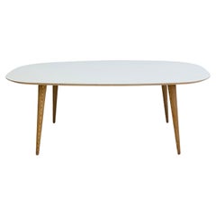Dining Table with Conical Birch Legs and Light Blue Laminate Top