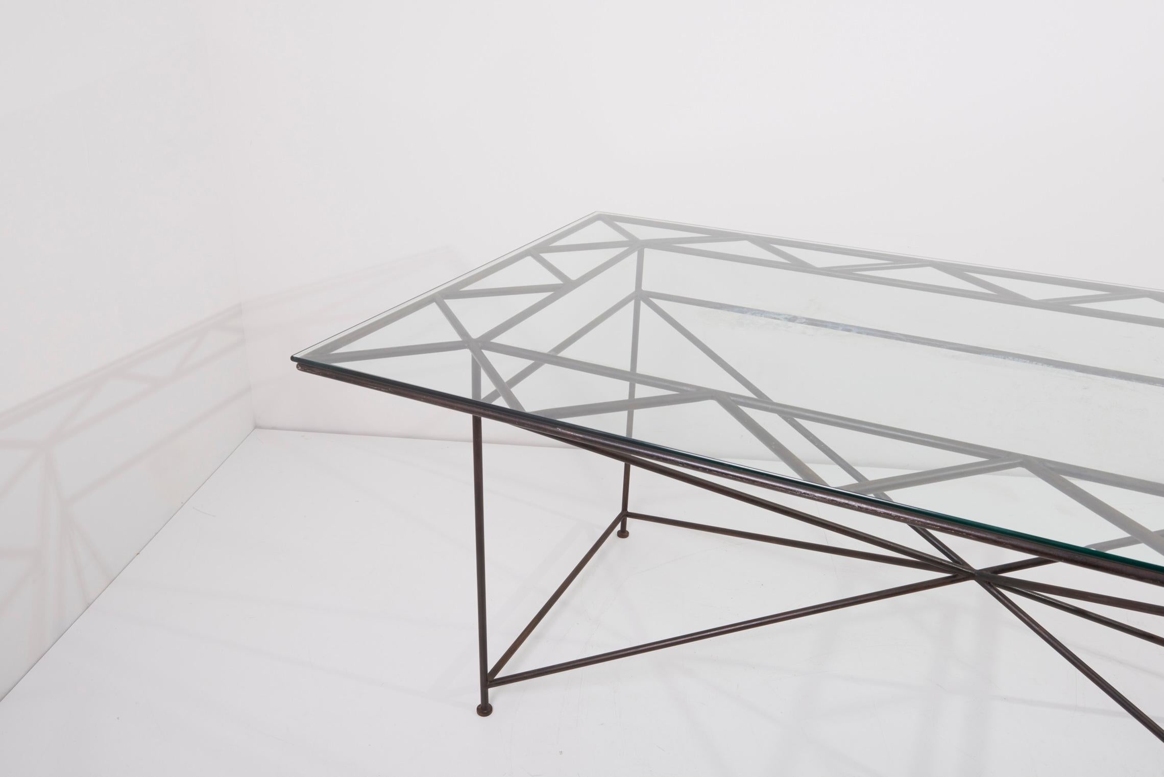 Mid-Century Modern Dining Table with Glass Top by Giovanni Ferrabini, 1970s For Sale