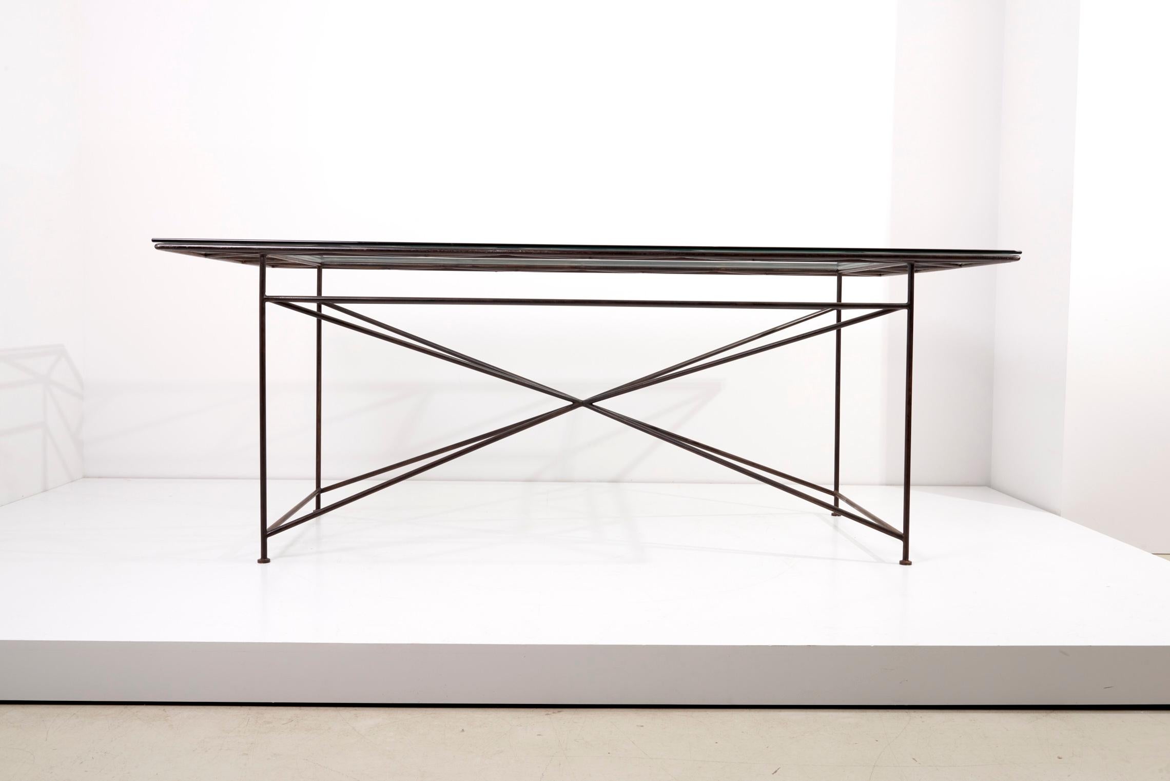 Dining Table with Glass Top by Giovanni Ferrabini, 1970s For Sale 1