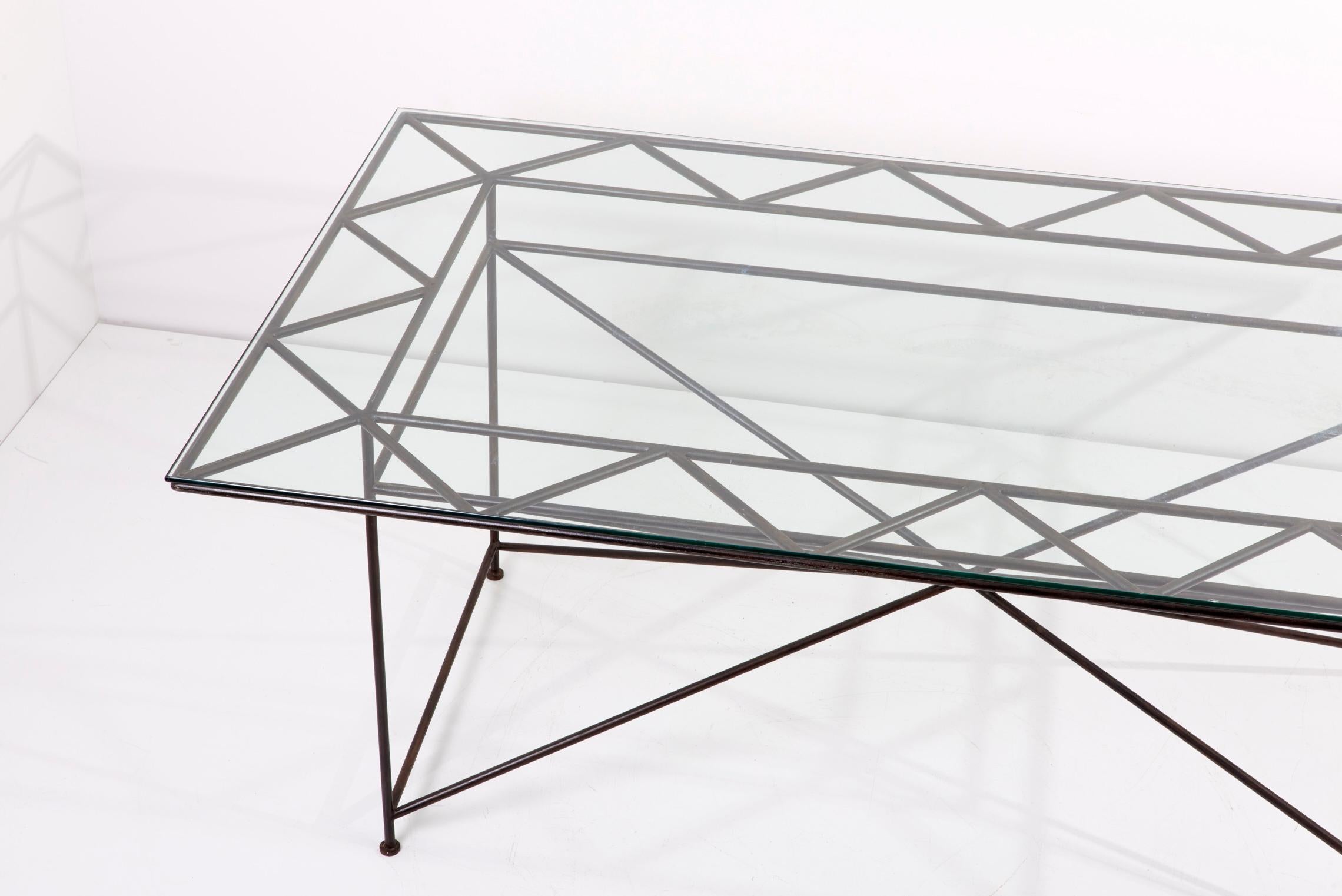 Dining Table with Glass Top by Giovanni Ferrabini, 1970s For Sale 2