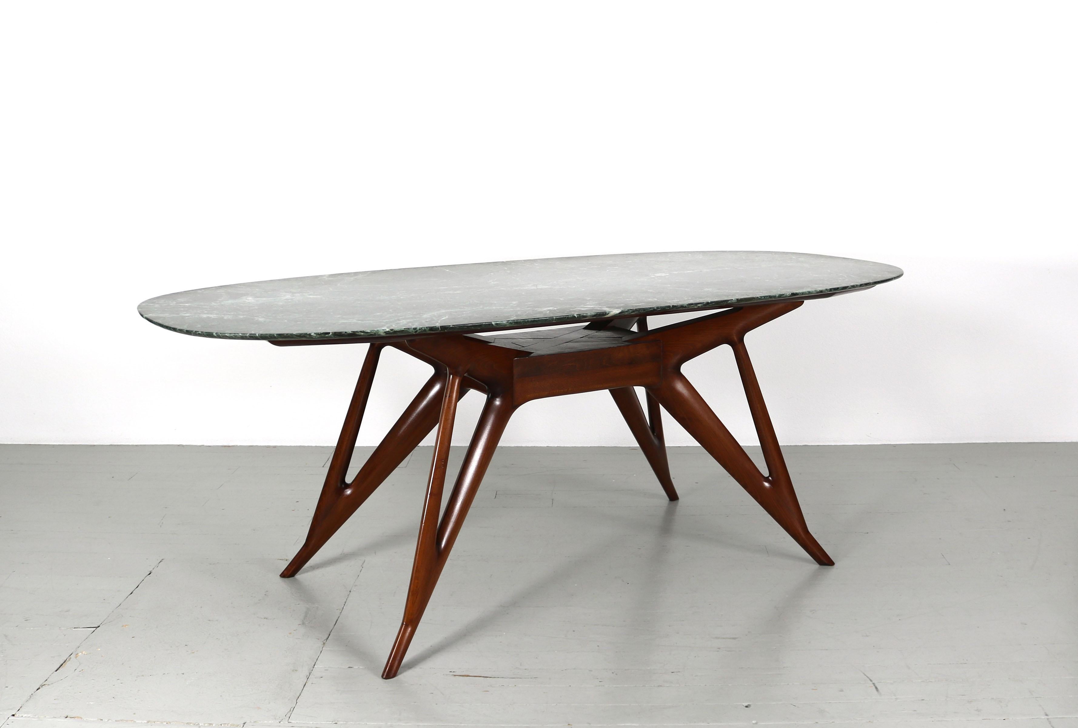 Mid-Century Modern Dining Table with Green Marble Top, Italy 1950s For Sale