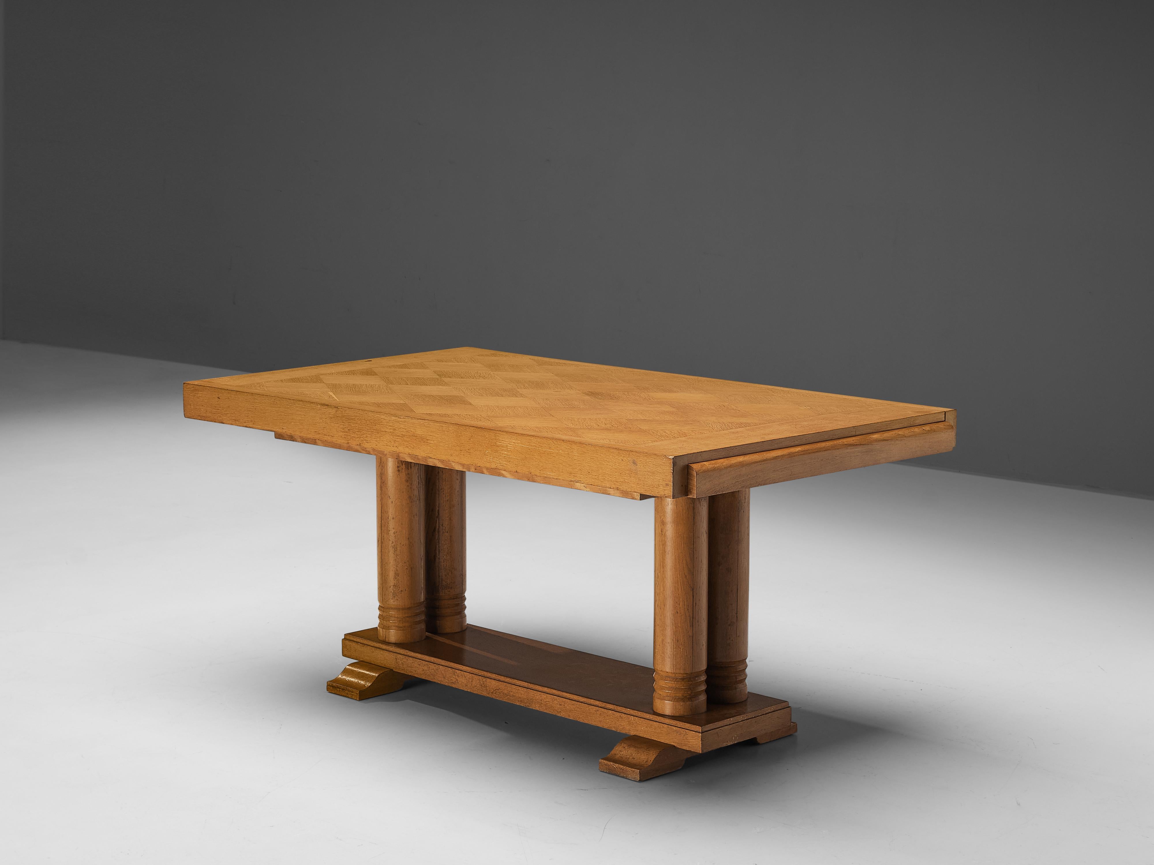 Mid-Century Modern Dining Table with Inlayed Tabletop in Solid Oak