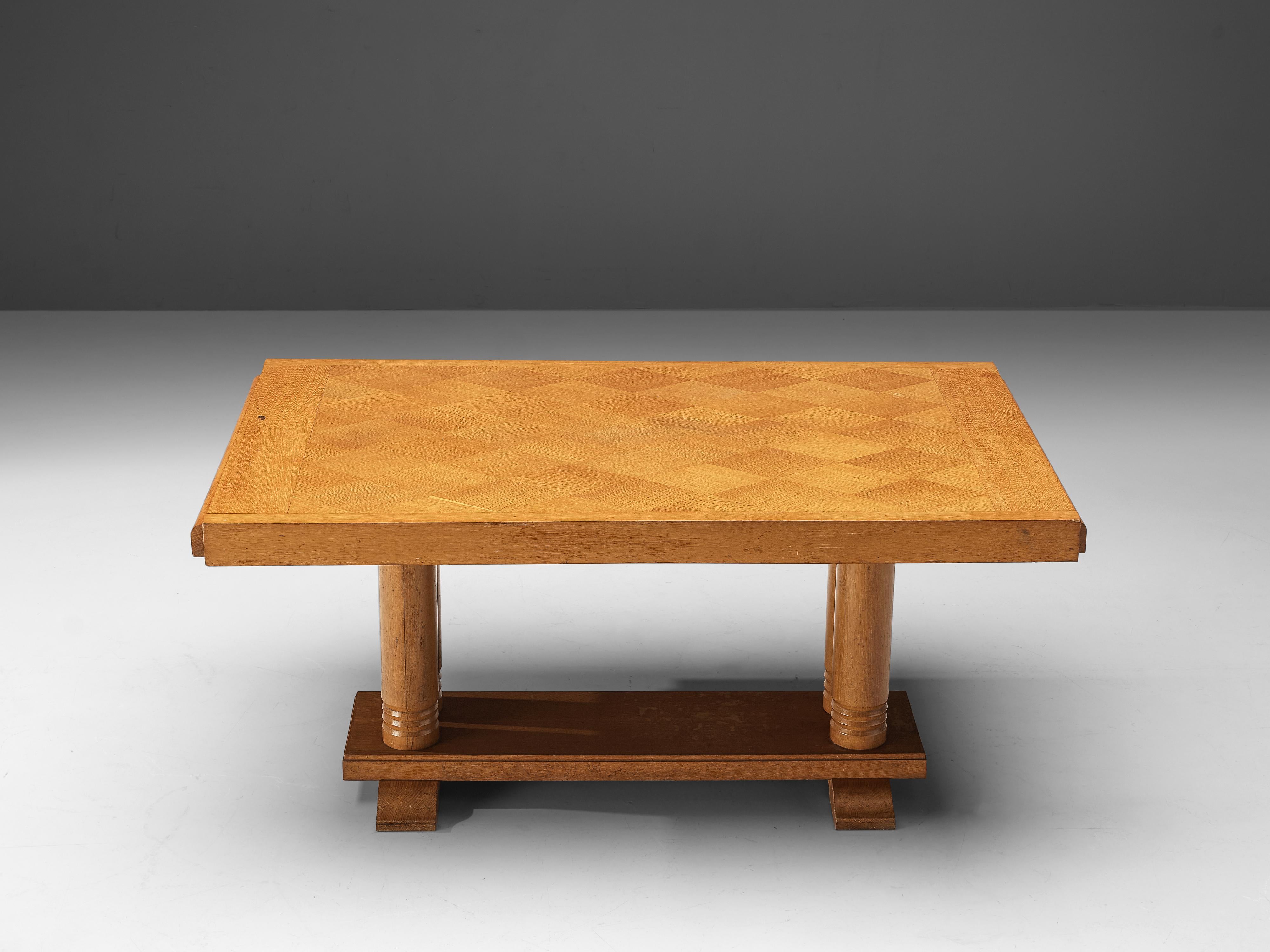Mid-Century Modern Dining Table with Inlayed Tabletop in Solid Oak  For Sale