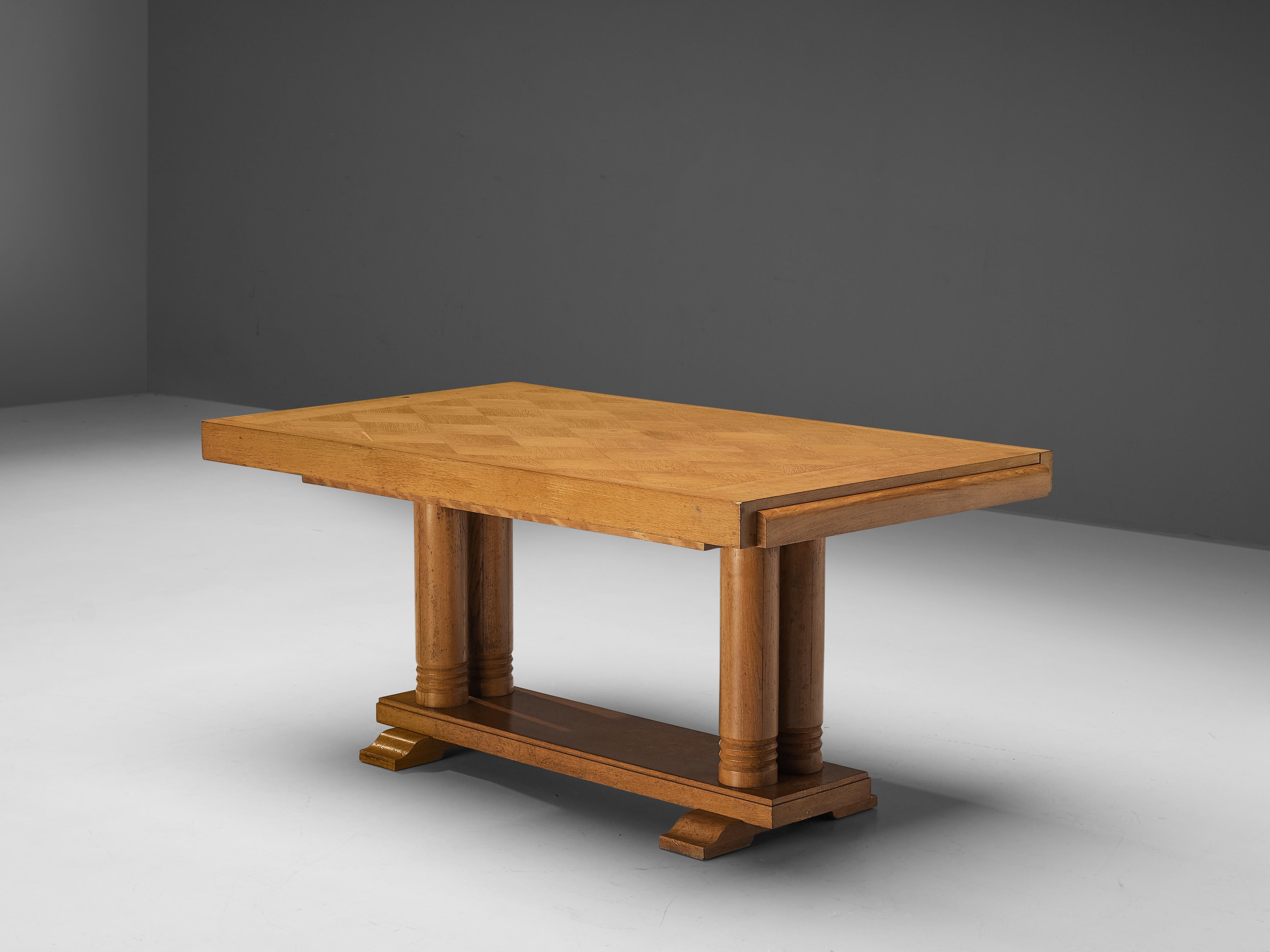 European Dining Table with Inlayed Tabletop in Solid Oak  For Sale