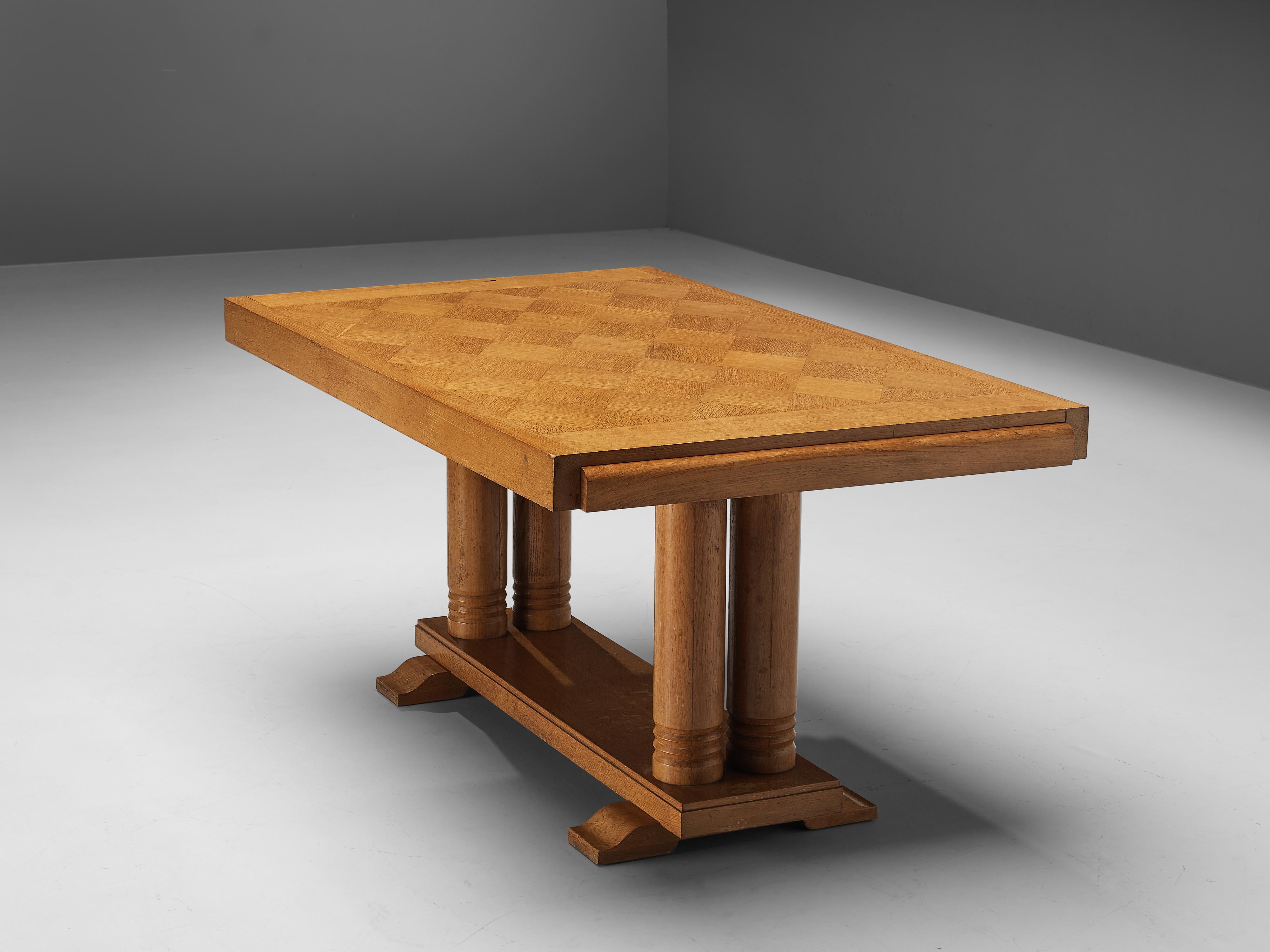 Mid-20th Century Dining Table with Inlayed Tabletop in Solid Oak  For Sale