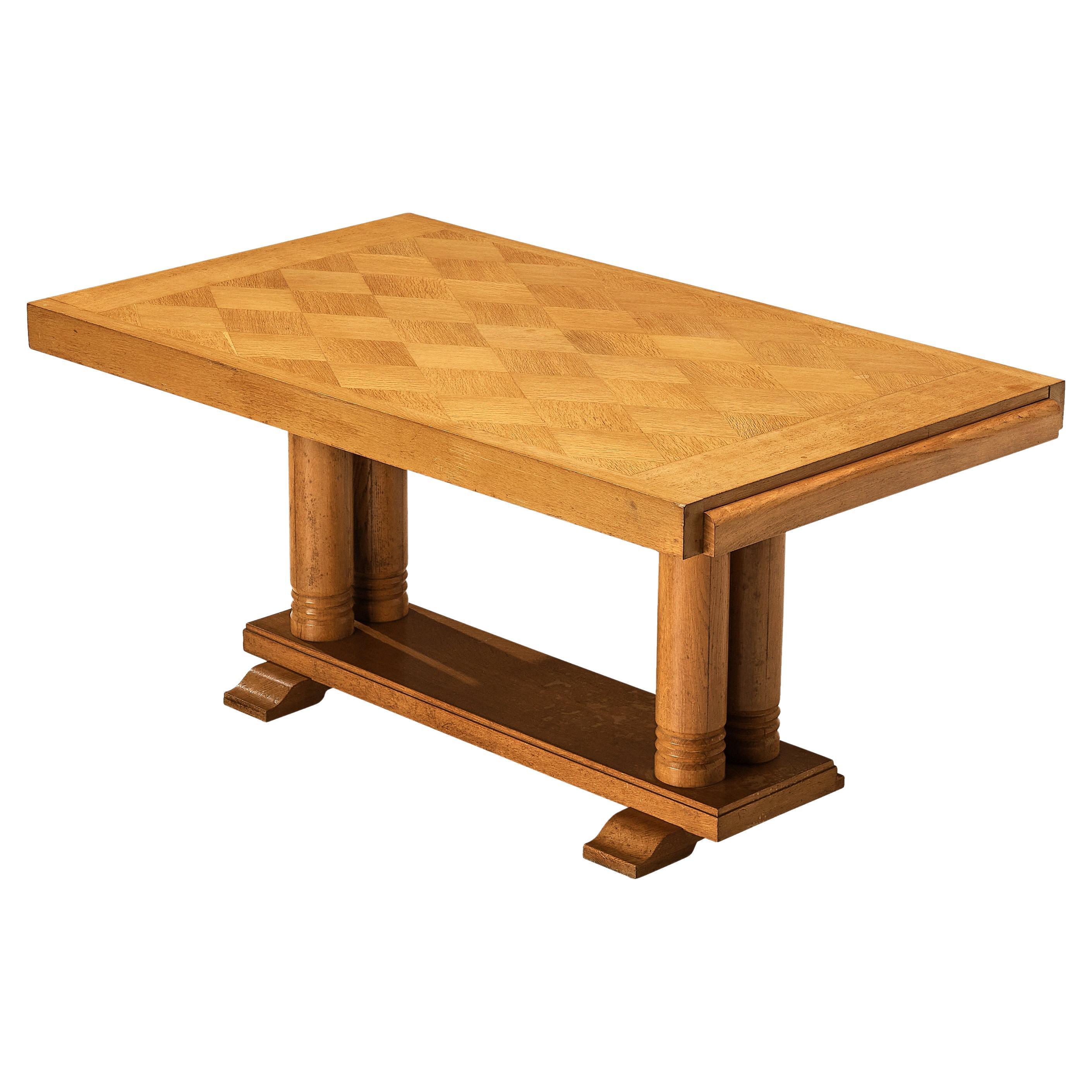 Dining Table with Inlayed Tabletop in Solid Oak  For Sale