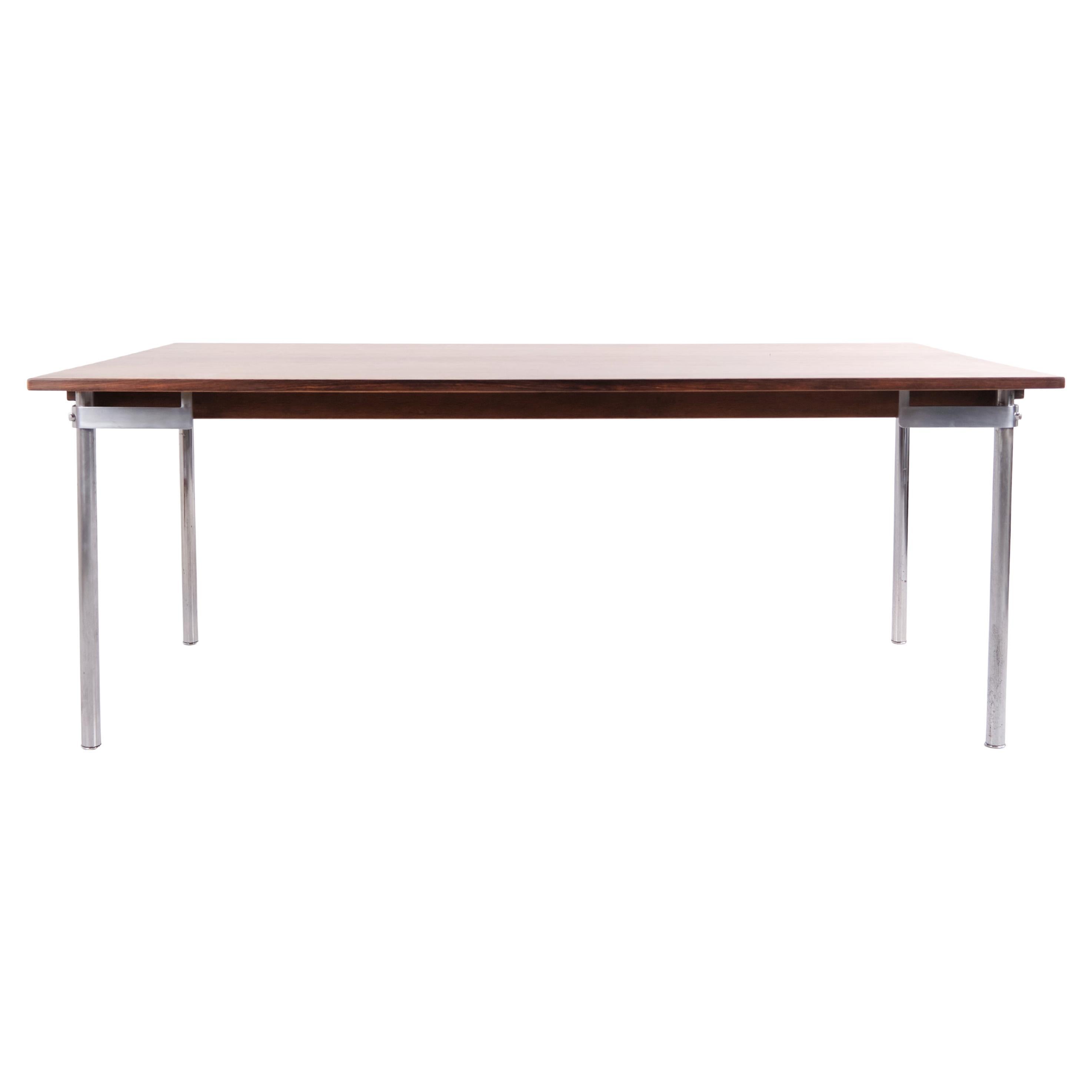 Esstisch mit Blättern Model No. 319 in Palisander 
Stahlbeine von Hans J. Wegner
