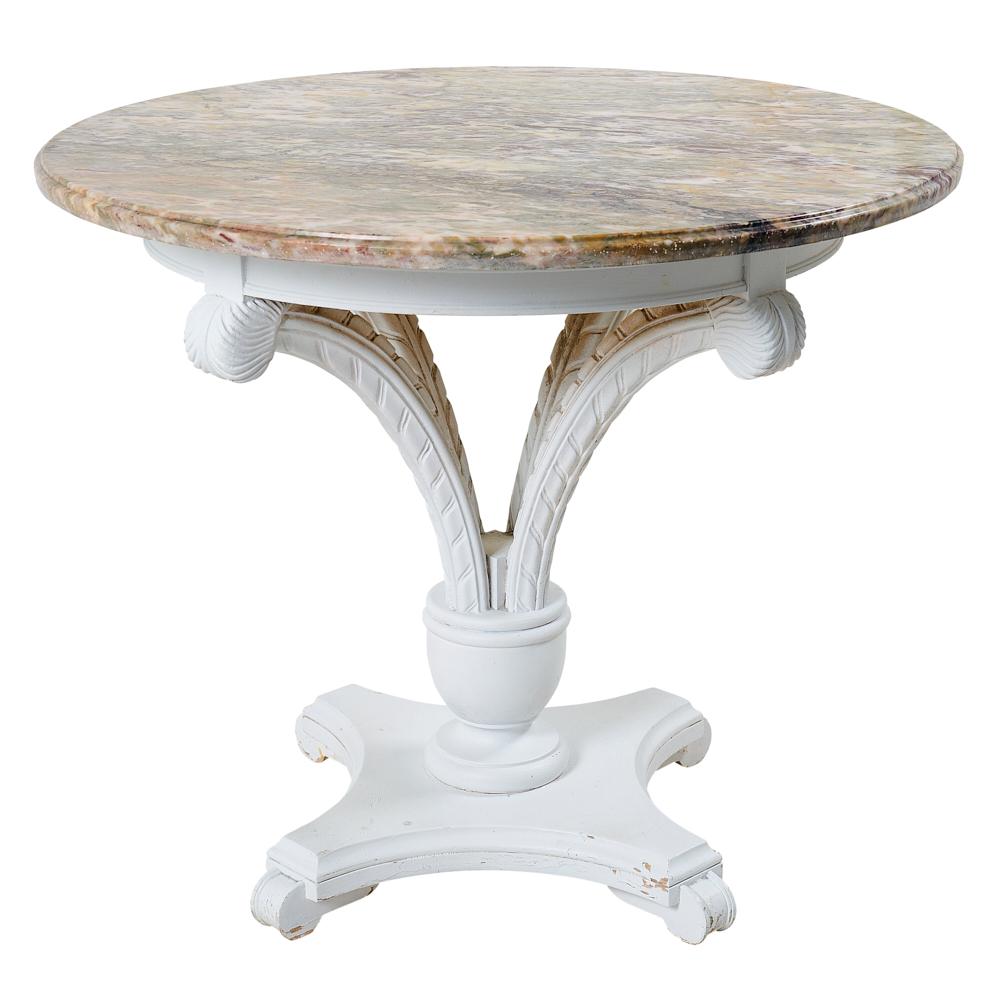 Other Dining Table with Marble Top and Painted Carved Base 