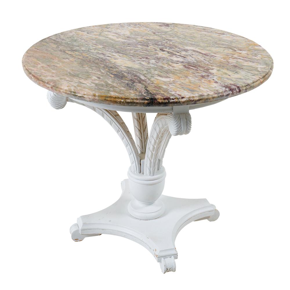 Dining Table with Marble Top and Painted Carved Base  1