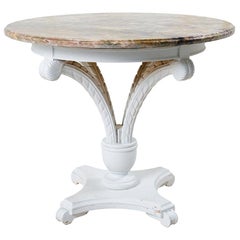 Dining Table with Marble Top and Painted Carved Base 