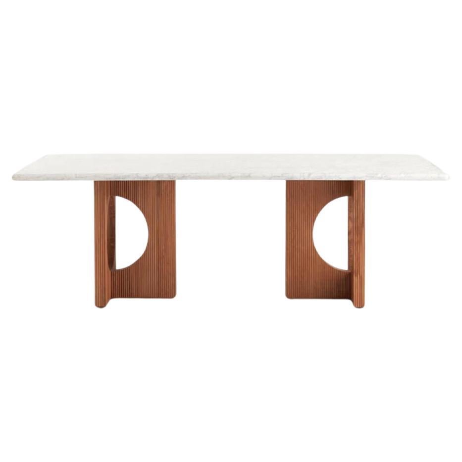 Dining table with Marble Top & Wooden Legs For Sale