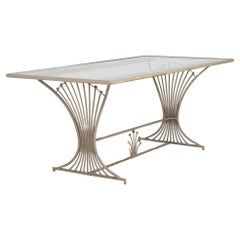 Retro Dining Table with Peacock or Wheat Sheaf Motif, Gray Painted Aluminum
