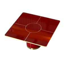Dining Table with Pedestal, High Gloss Laminate with Brass Marquetry - Size L