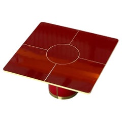 Dining Table with Pedestal, High Gloss Laminate with Brass Marquetry - Size L