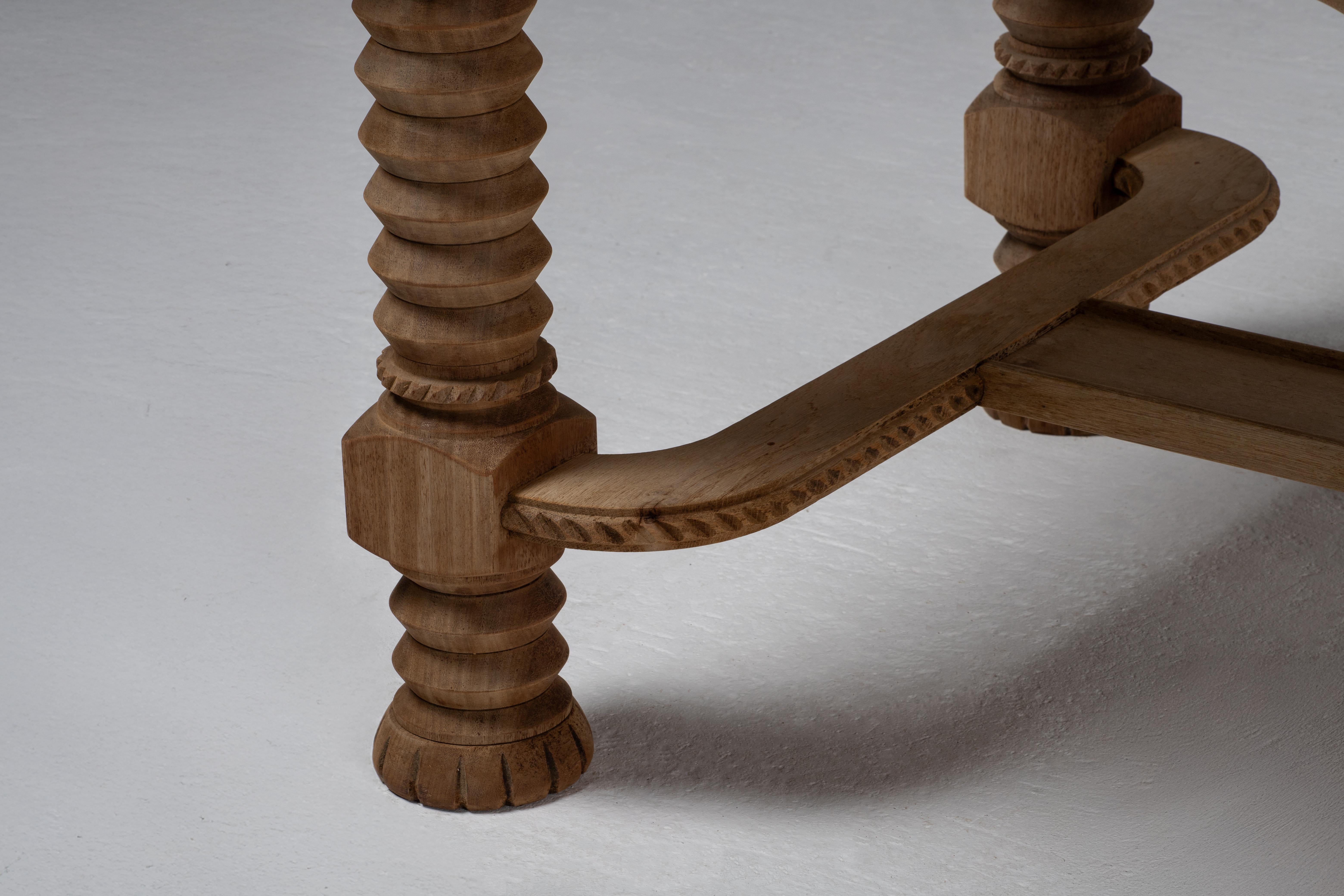 French Dining Table with “Presse à Vin” Legs, Bleached Oak, France, 1940s For Sale