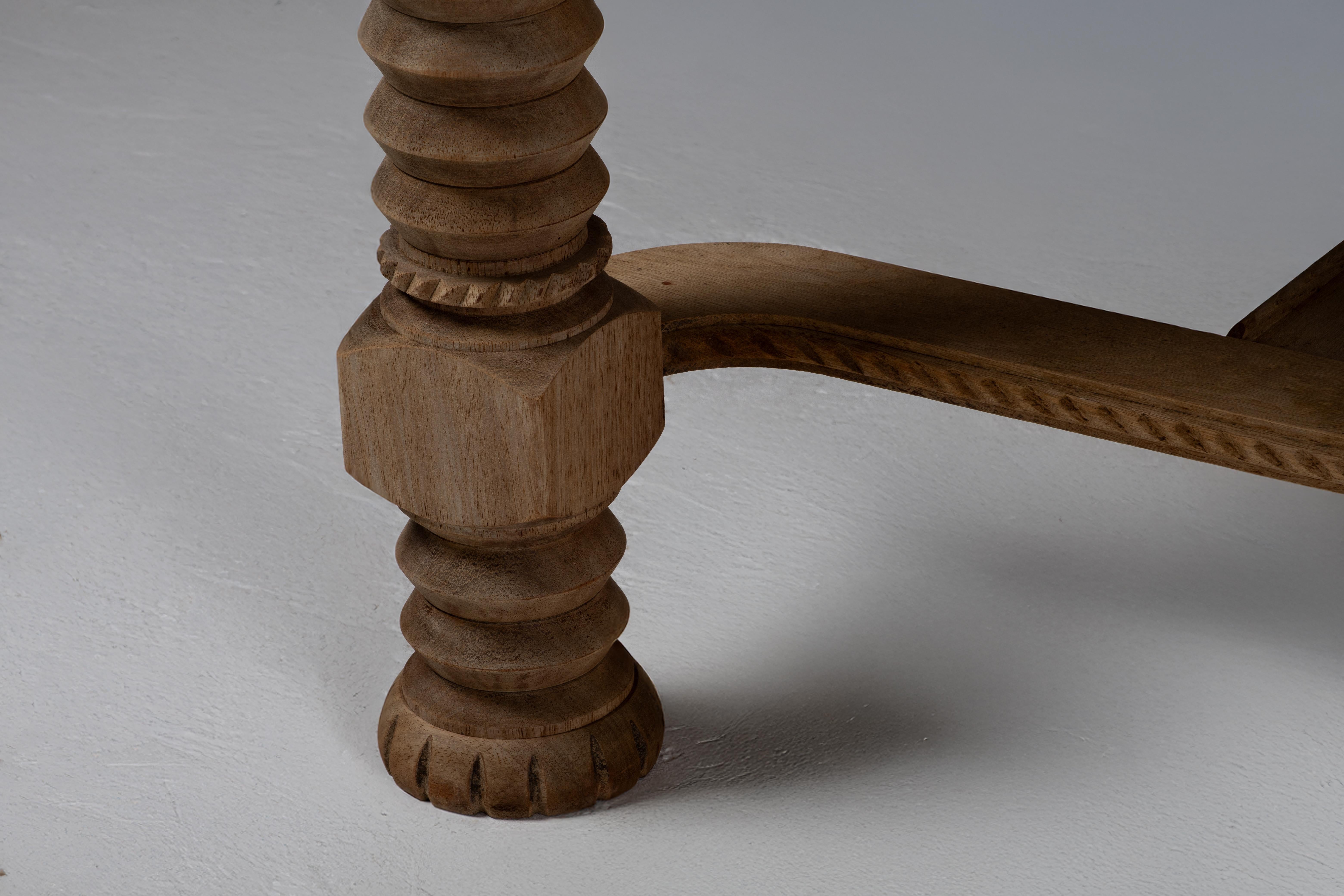 Dining Table with “Presse à Vin” Legs, Bleached Oak, France, 1940s For Sale 1