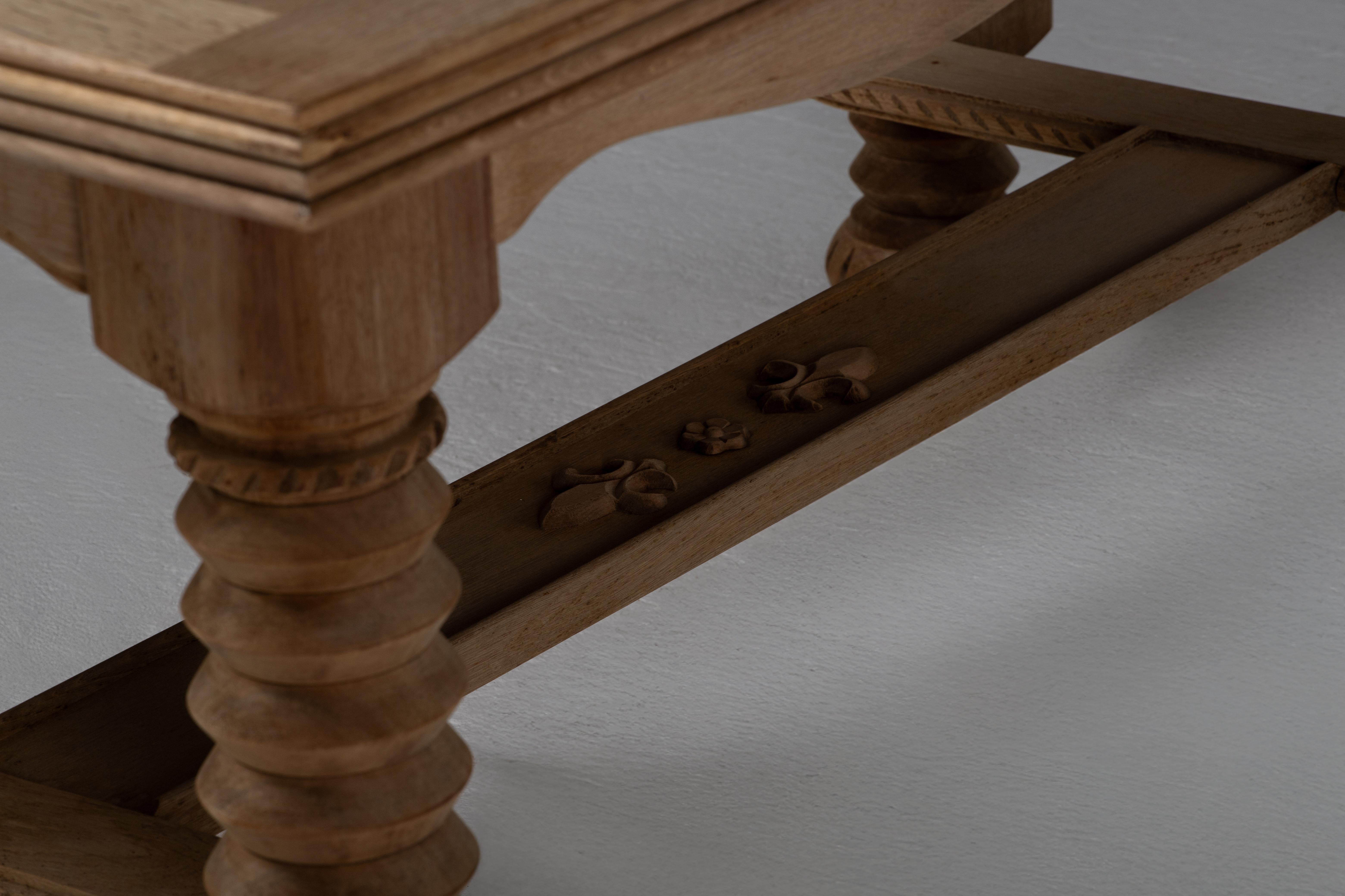 Dining Table with “Presse à Vin” Legs, Bleached Oak, France, 1940s For Sale 2