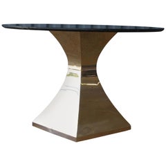 Dining Table with Quartz Stone Top on a Brass Plated Base