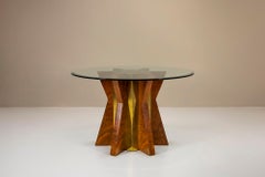 Dining Table with Round Glass Top attributed to Tommaso Barbi, Italy 1970s
