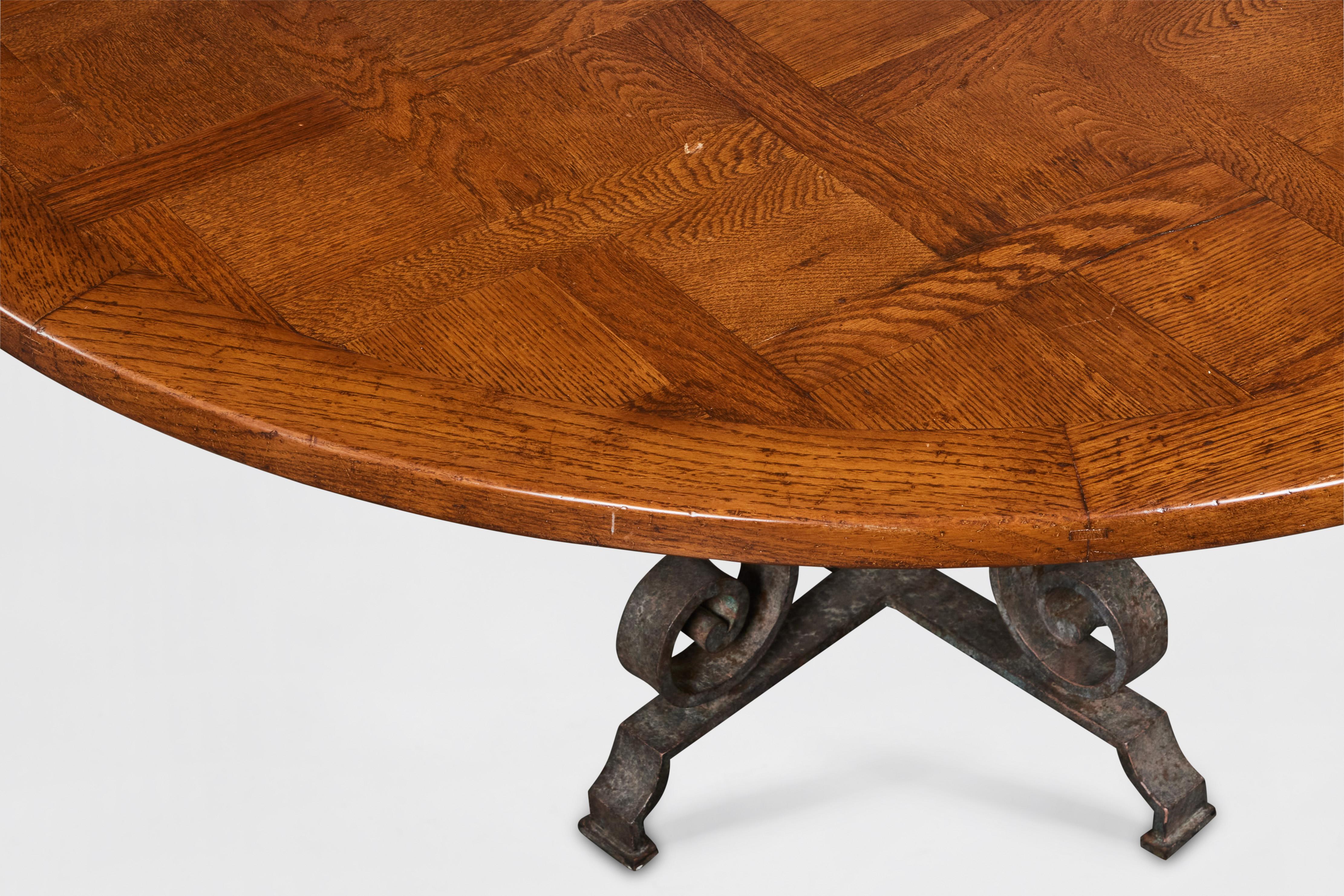 Dining Table with Round Mahogany Top and Wrought Iron Base For Sale 2